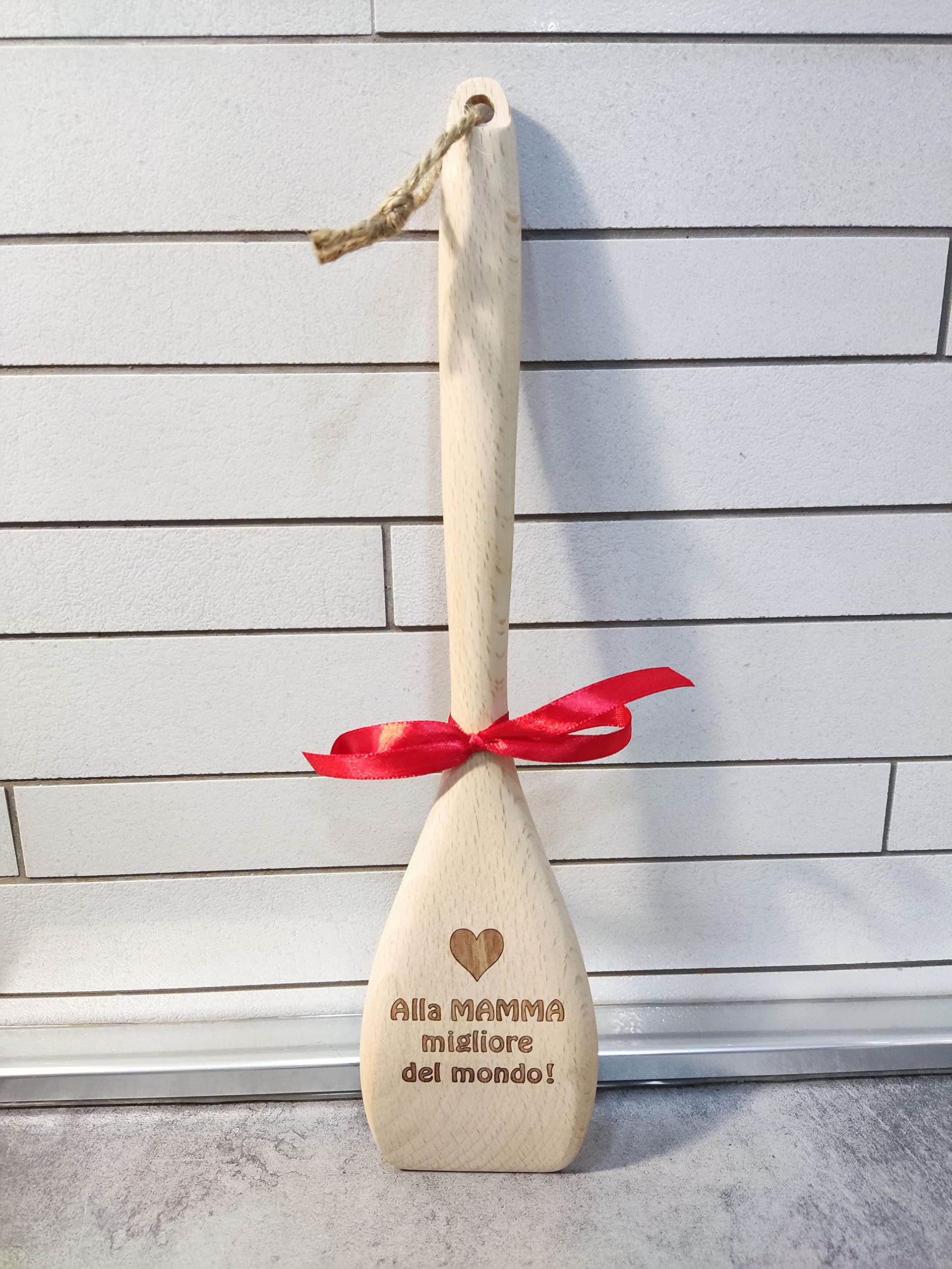 Regalo per MAMMA idee regalo per Festa della mamma per Natale o compleanno Cucchiaio di legno di faggio Mestolo cucina lungo 31cm Regali per la mamma con incisione laser indelebile