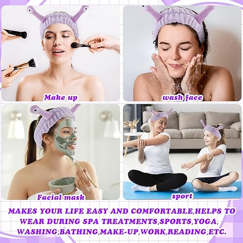 Miniatura 6 de Sibba Diadema de lavado facial, diademas de caracol, bandas para el cabello de spa, diademas de maquillaje, lindas diademas de forro polar coral de