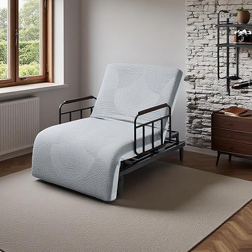 Electric Lift Bed for Seniors with Remote Control, 72"L x 36"W Bed Frame with Adjustable Backrest & Leg Lift, Quiet Motor, Safety Side Rails, Detachable Tray Table& Memory Foam Mattress for Home Care