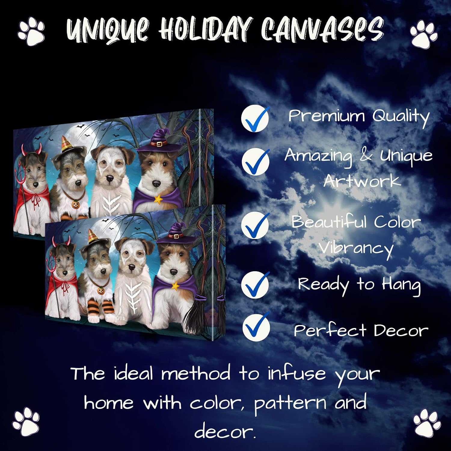 Doggie of the Day Halloween with Wire Fox Terrier Dog Canvas Wall Art - Premium Quality Ready to Hang Room Decor - Flat Rolled 16" x 20"