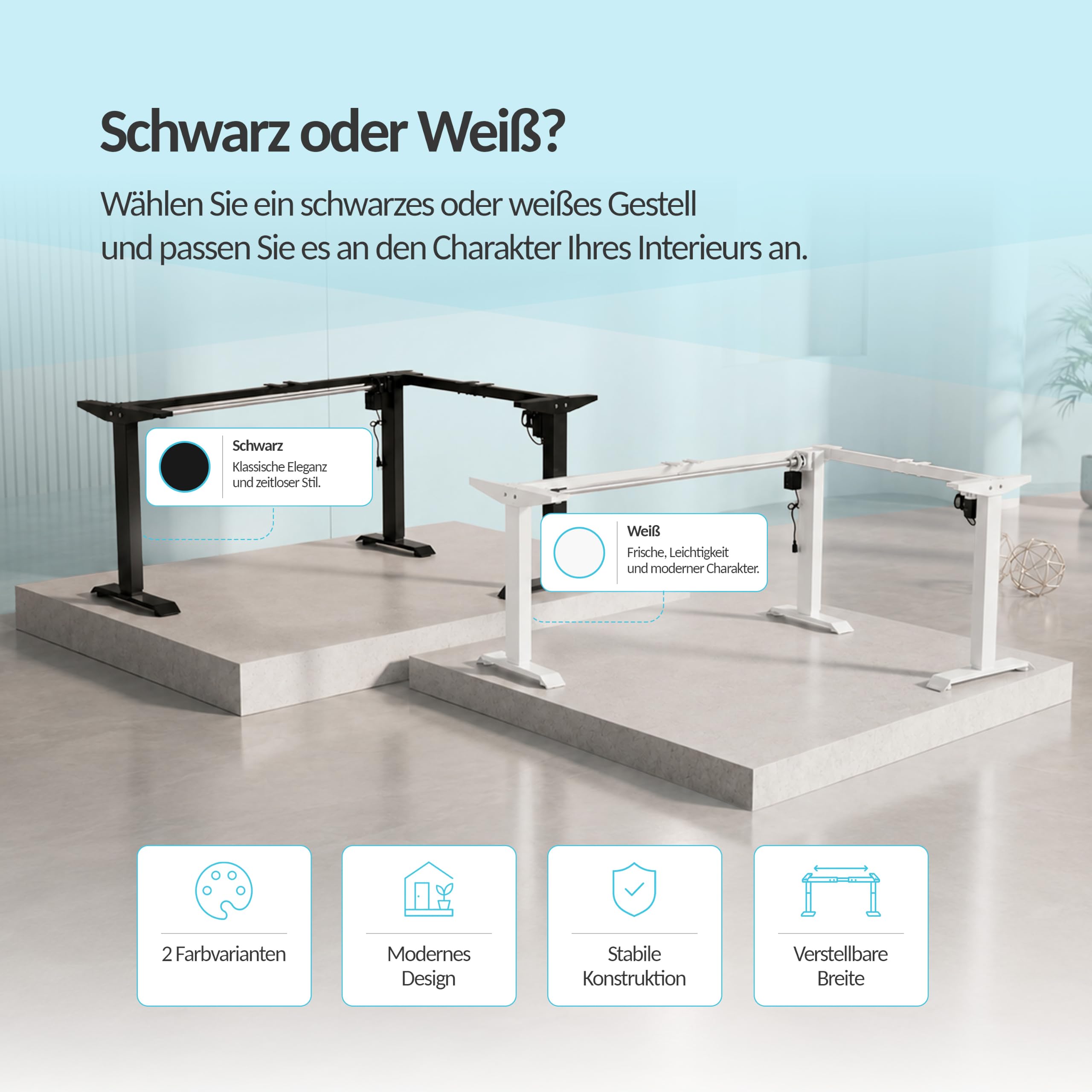 POKAR Höhenverstellbares Eck-Schreibtischgestell Elektrisch | Winkel 0 bis 90 Grad, Höhe 70 bis 118 cm | Memory-Panel mit USB-C und USB-A | Gestell für Steh-Sitz-Tisch Home Office | Schwarz