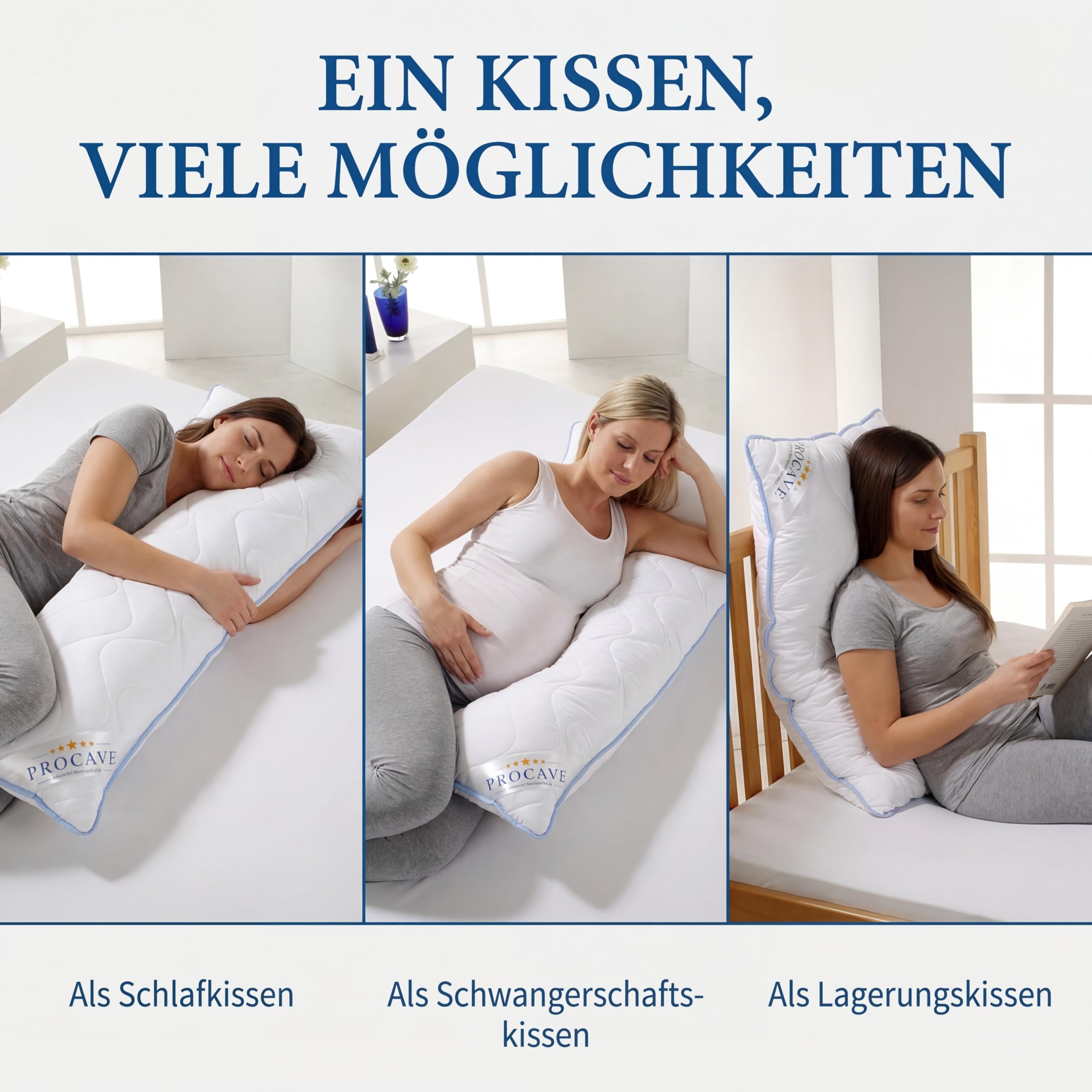 PROCAVE Seitenschläferkissen Top Cool 40x145cm atmungsaktives Schlafkissen Body Pillow waschbar Komfortkissen