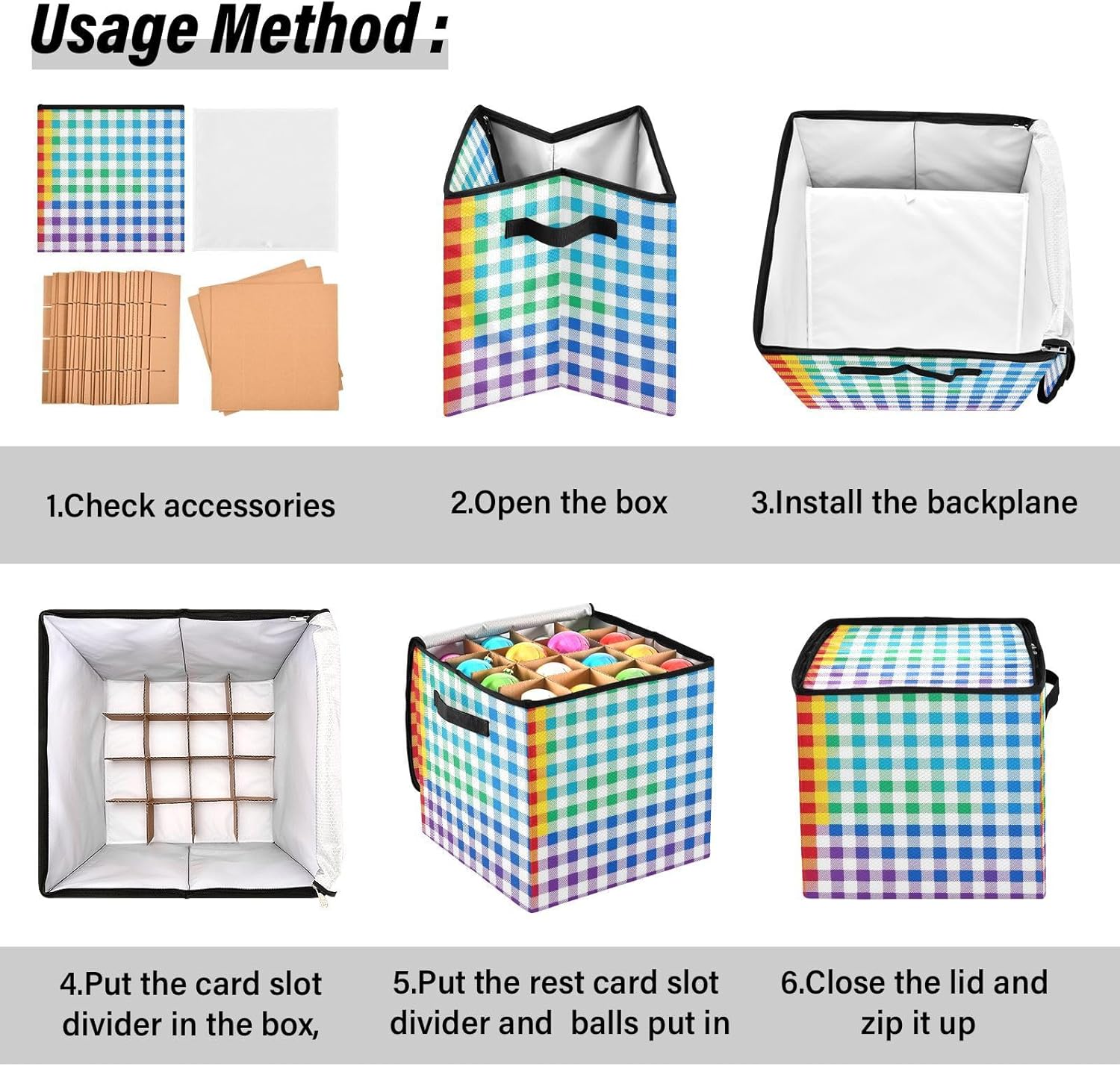 High Capacity Christmas ornament storage containers Holds Up to 64, Adjustable Dividers, Zippered Top, Two Handles Large Holiday Storage Case with Lid,Colorful Check Pattern