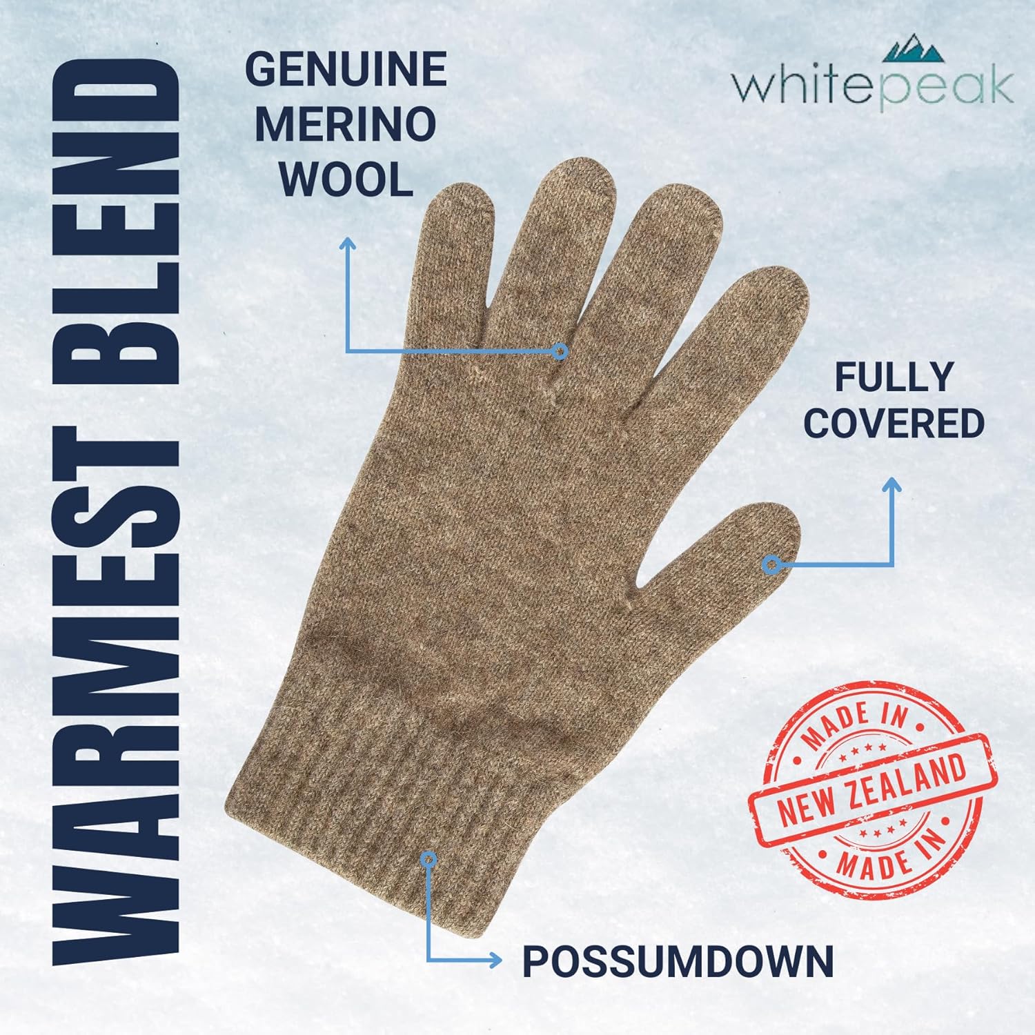 whitepeak Genuine Merino Wool and Possumdown Blended Gloves | UNISEX | Comfy, Light, and Quick-Drying - Image 2