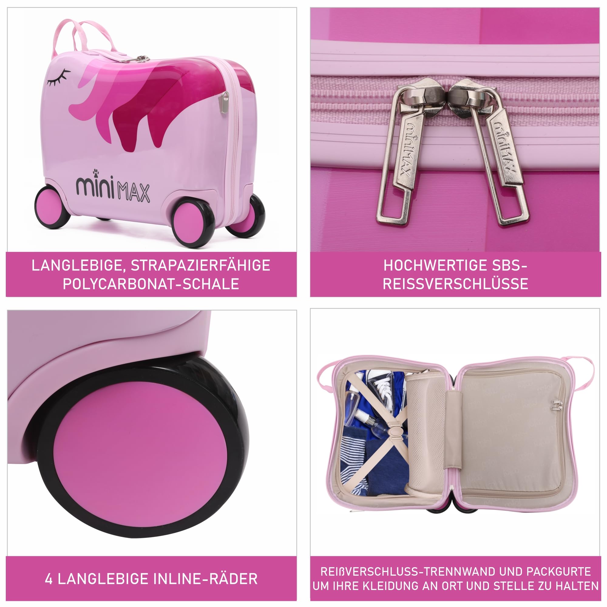 Minimax Kinderkoffer Hartschale Handgepäckkoffer Kofferset 45x36x20cm für Kinder Jungen und Mädchen 29L Kindergepäck Handgepäck Trolley Hartschalenkoffer für Easyjet 45x36x20 mit 4 Rädern Einhorn