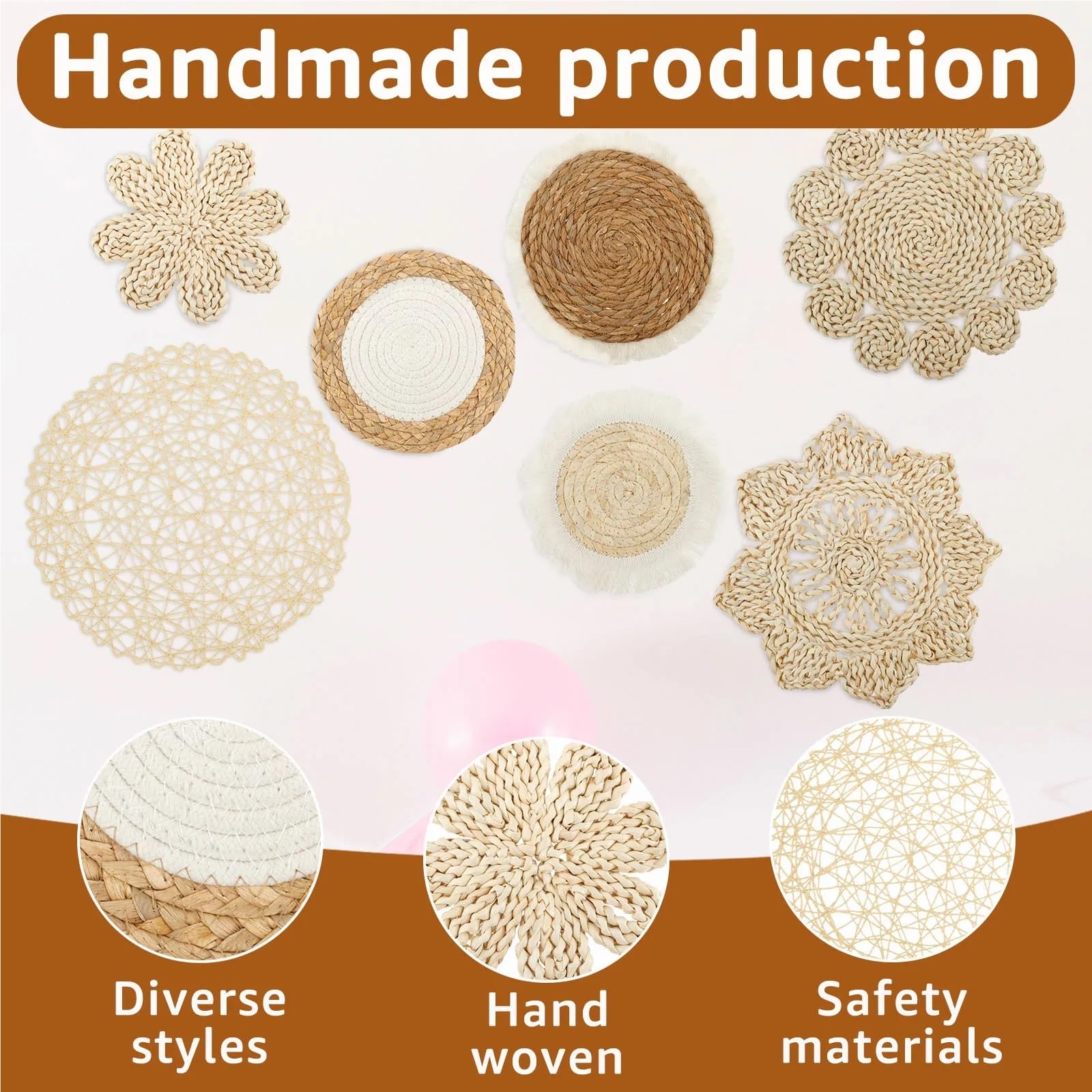 Platos Decorativos de Ratán Para Cestas de pared decorativas Cestas de pared de mimbre de ratán hechas a mano Cestas de pared fáciles de limpiar Cestas seguras Arte de pared Versátil Colgante Tejido
