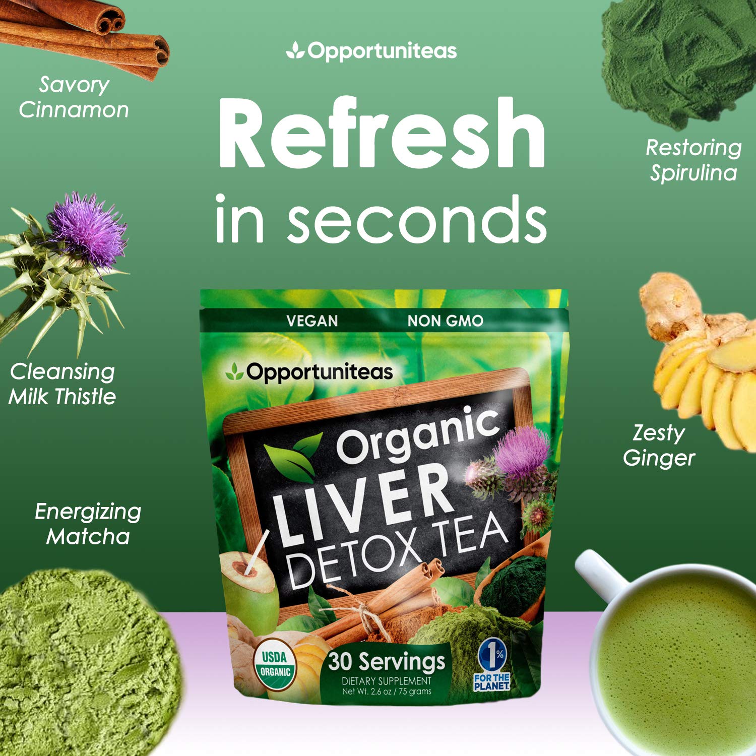 Organic Liver Detox Tea Matcha Green Tea, Milk Thistle, Coconut Water