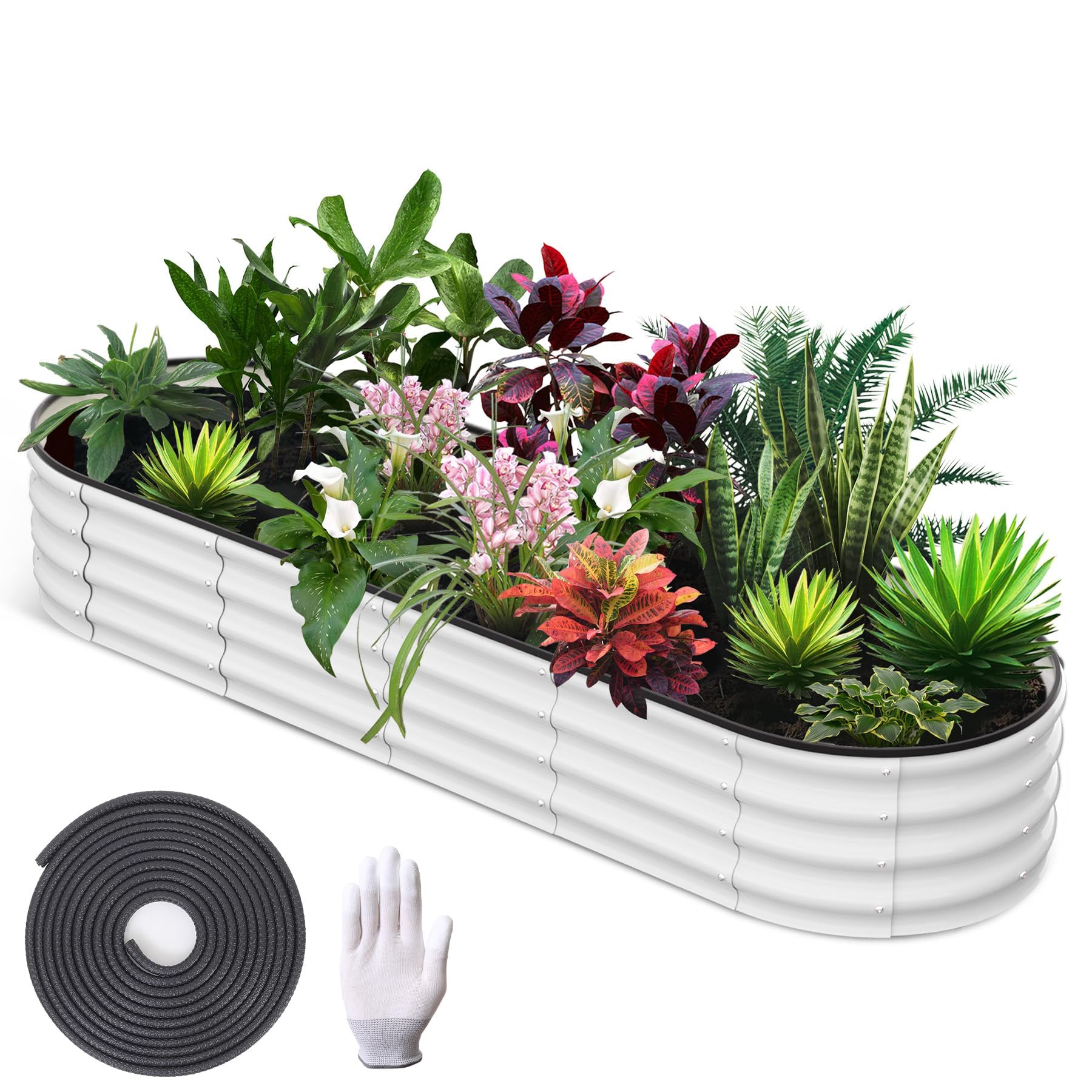 AffinityFurn Galvanized Raised Garden Bed, 244 x 61 x 30cm Outdoor Raised Planters, Planter Garden Boxes Outdoor, Bottomless Galvanised Steel Planter Box for Plants Flowers Herbs Vegetables