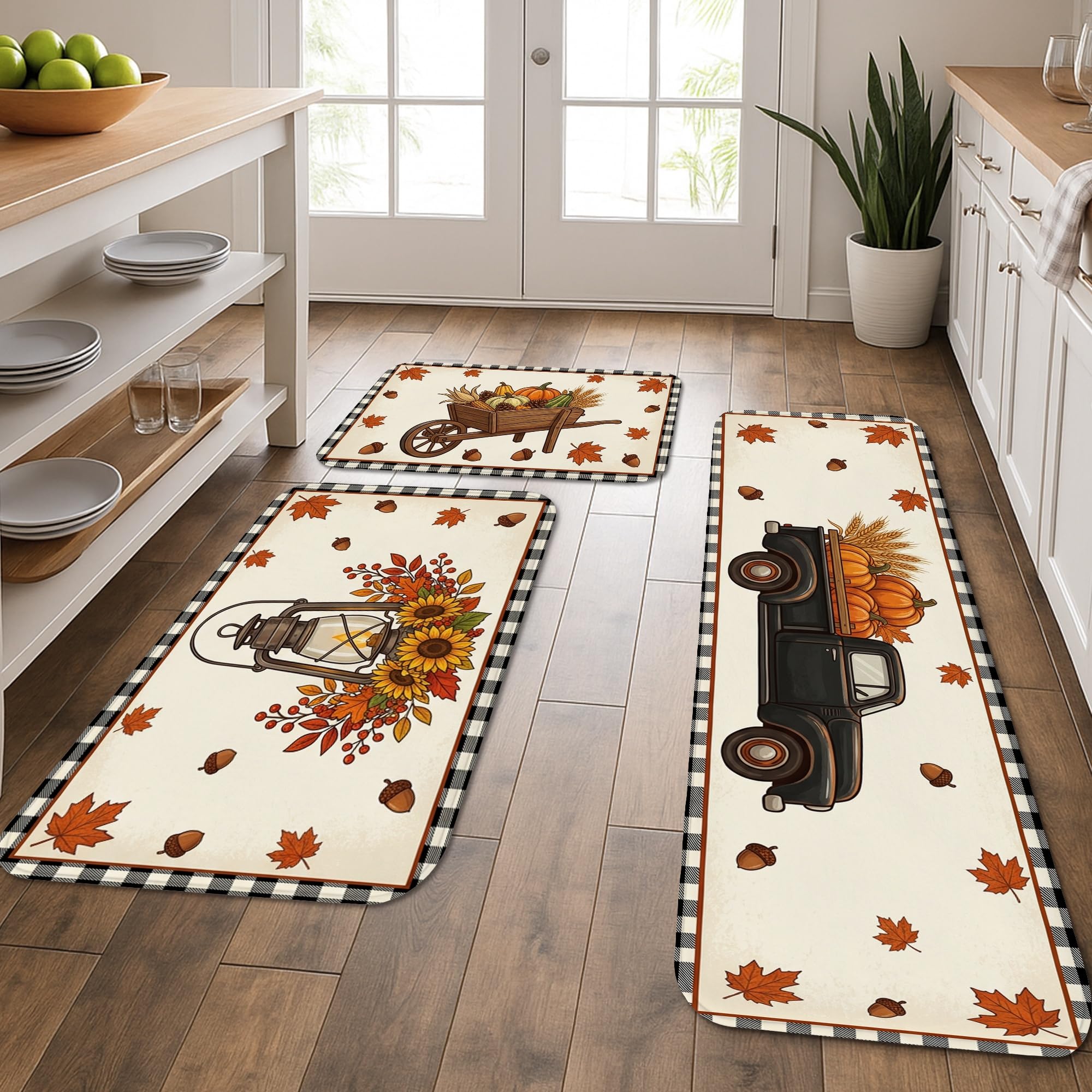 Lot de tapis de cuisine rustiques confortables lavables pour évier et couloir