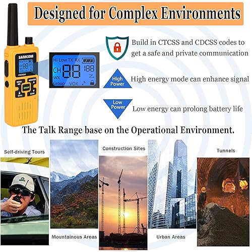 Miniatura 7 de SAMCOM Radios de 2 vías de largo alcance FRS Walkie Talkies para adultos, 1250 mAh USB recargable, 22 canales, radios portátiles de dos vías con