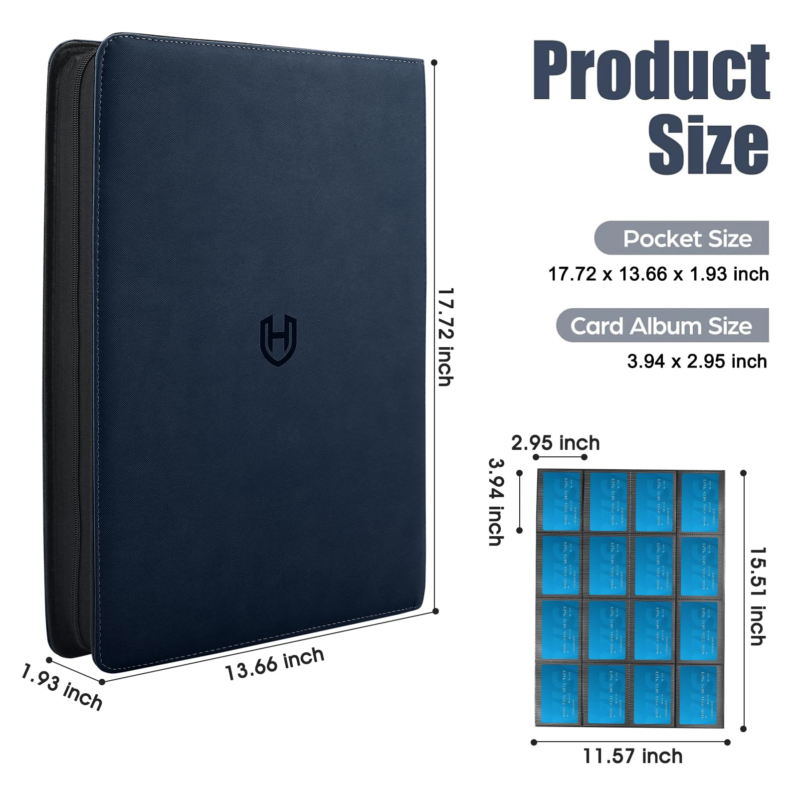 Card Binder 16 Pocket with Zipper, 1024 Pockets Trading Card Holder Book, Premium PU Cover Zip Folder Binder, Side Loading Carrying Case Binder Album for TCG, MTG, Sports Cards, Game Cards