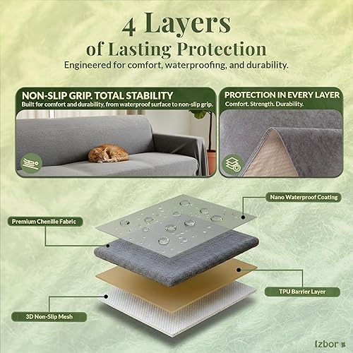 Miniatura 4 de Izbor Funda de sofá antiarañazos para mascotas y niños, duradera, impermeable, resistente al agua, antideslizante, protector de muebles de perro,