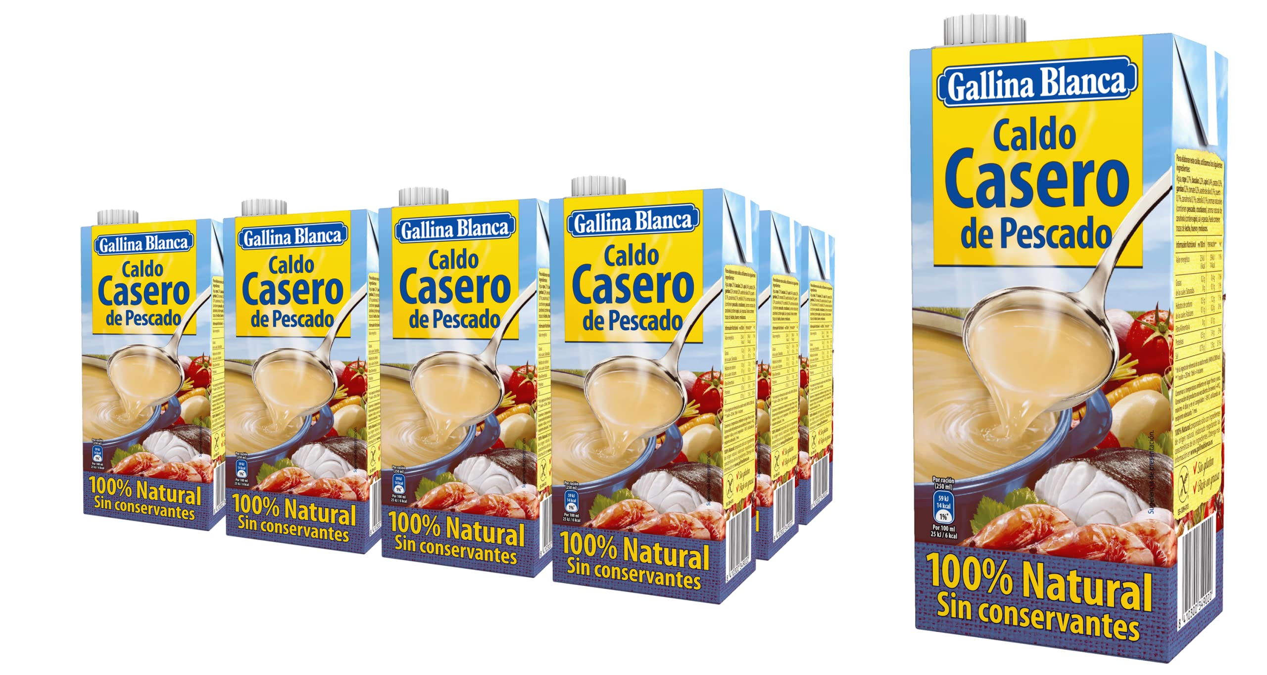 Gallina Blanca - Caldo casero de pescado - 100% natural - Pack 12 litros