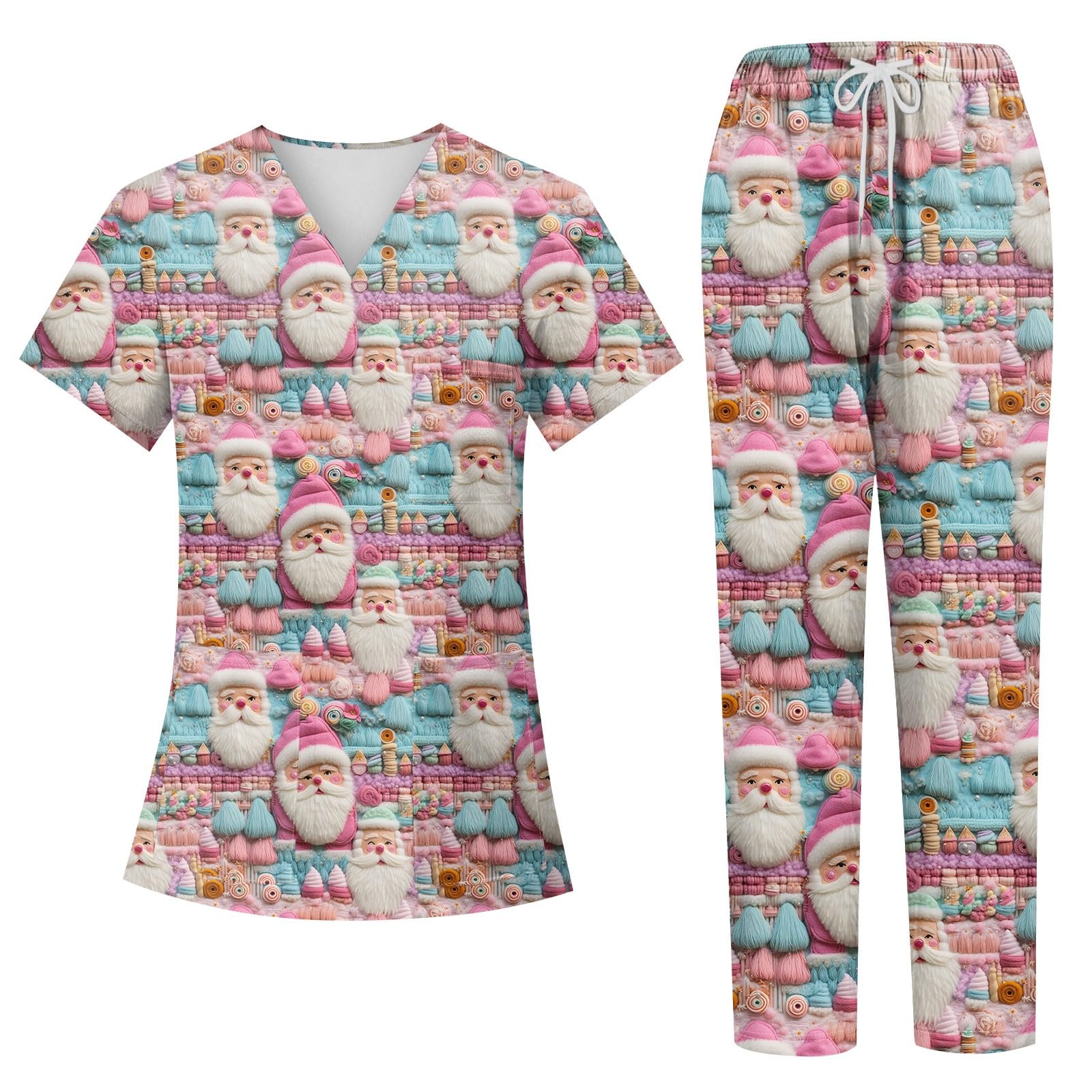 Generic Christmas Scrubs Set for Women Nurse Uniform Top & Pants with Multi Pocket for Nurse Esthetician Workwear