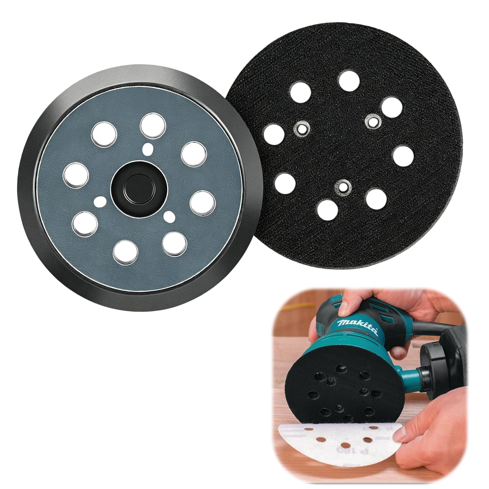 Compatible With Makita Sanding Discs, 2PCS Orbital Sander Pads, Replacement Backing Pads for Makita BO5041 BO5041K BO5030 BO5030K BO6050J BO3700 BO4900 PV7001C, 125mm 5 Inch 8 Hole Durable Rubber Base