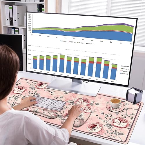 Miniatura 8 de Alfombrilla de ratón grande 4 en 1, juego de reposamuñecas para teclado, alfombrilla de ratón ergonómica con soporte para la muñeca, alfombrilla de