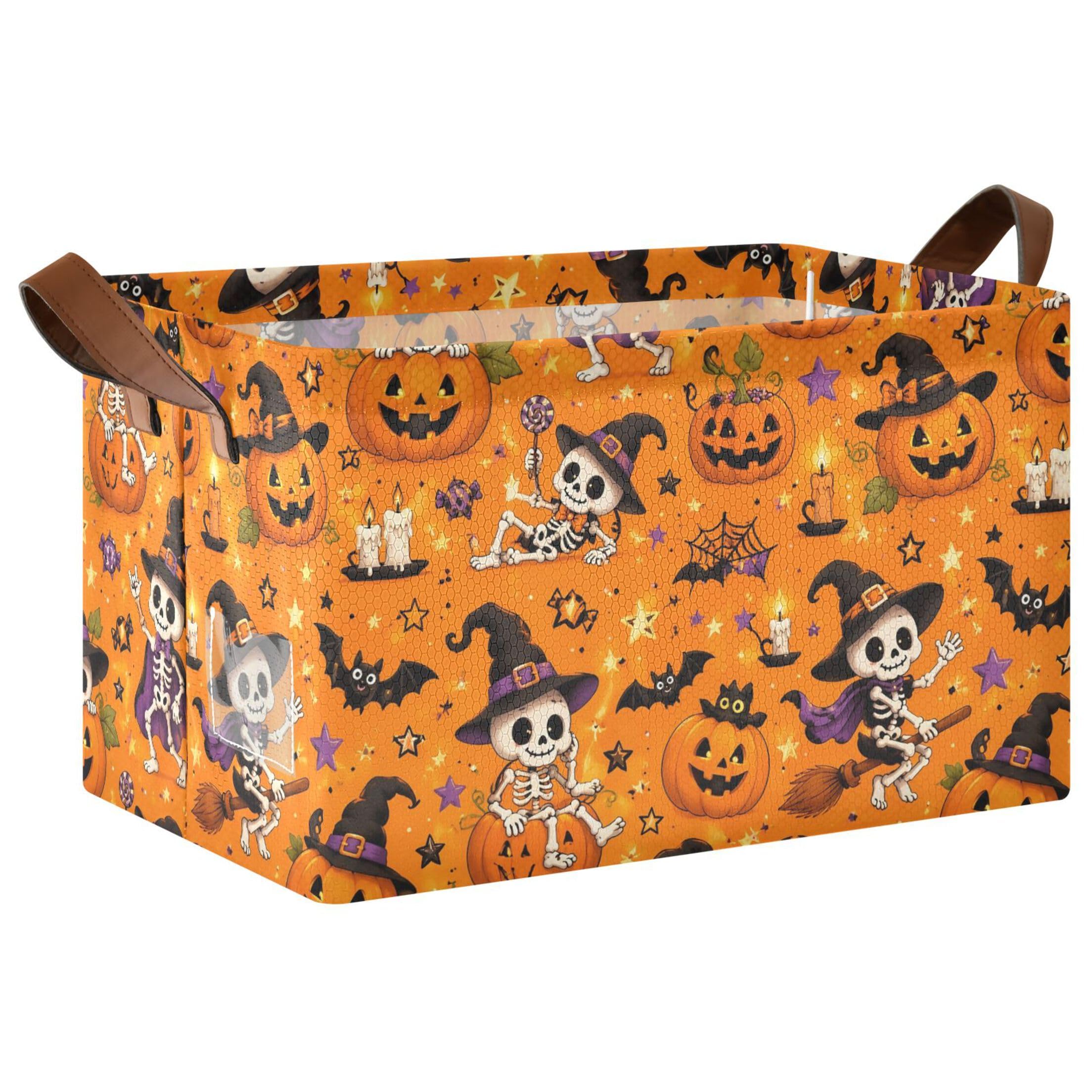 Kutsu Halloween Foldable Storage Basket Collapsible Bin With Handles For Shelves