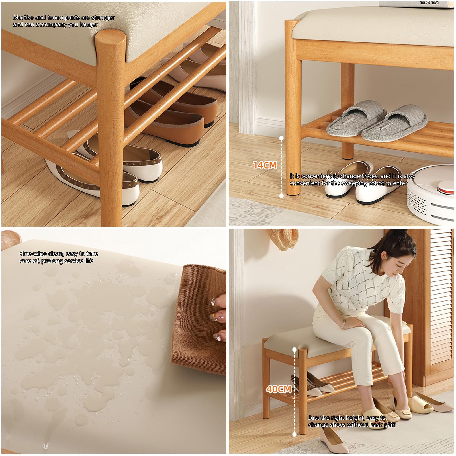 Impermeable Taburete De Zapatos 60×30×40cm, Zapatero con Asiento para Recibidor Pequeño, Banco Zapatero Almacenaje Ideal para Entrada, Baño, Sala De Estar, Pasillo
