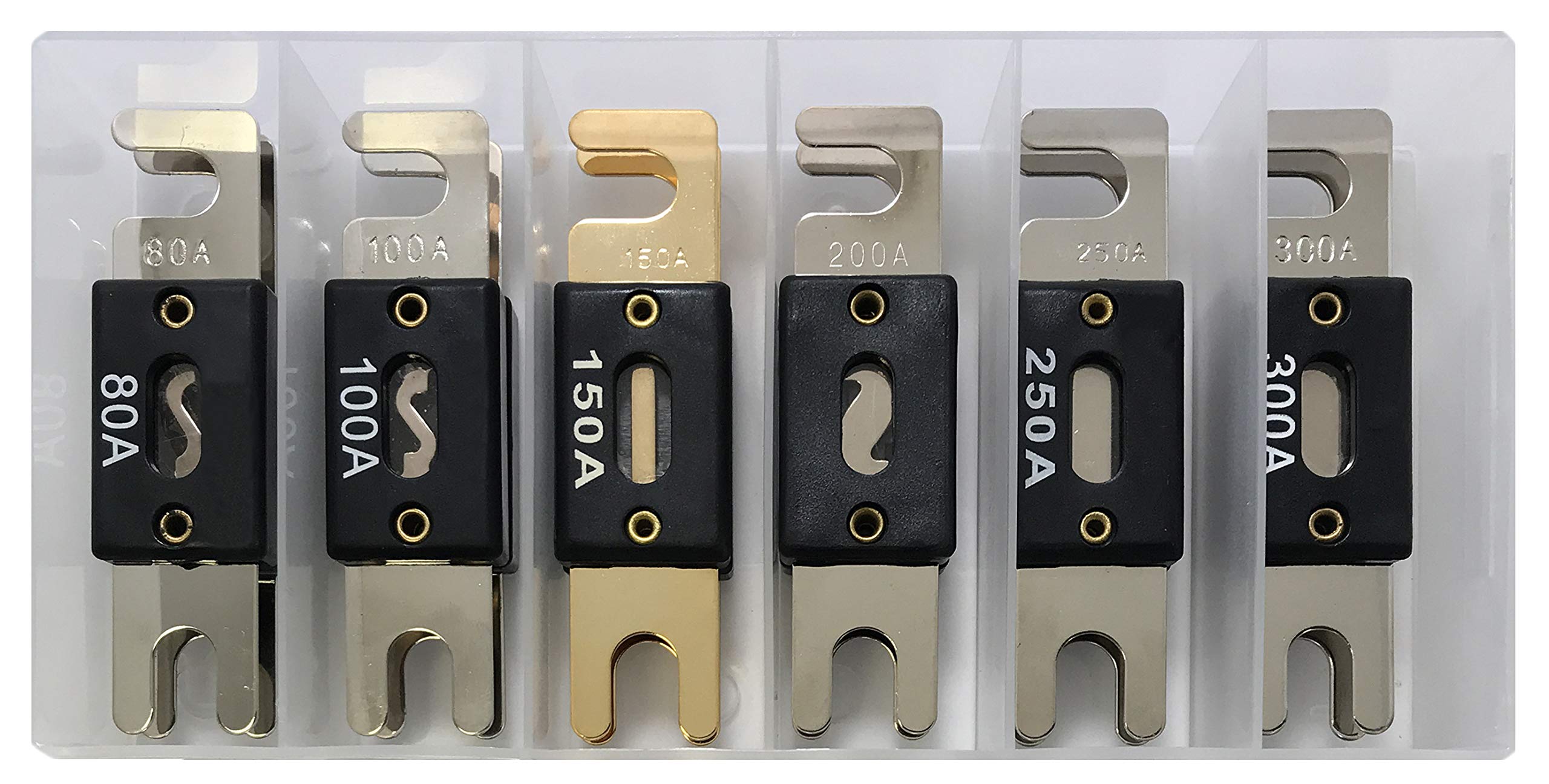 Sherco-Auto 12 Piece ANL Wafer Low Voltage Limited Non Time Delay Fuse Assortment Kit - Includes 80A 100A 150A 200A 250A & 300 Amp