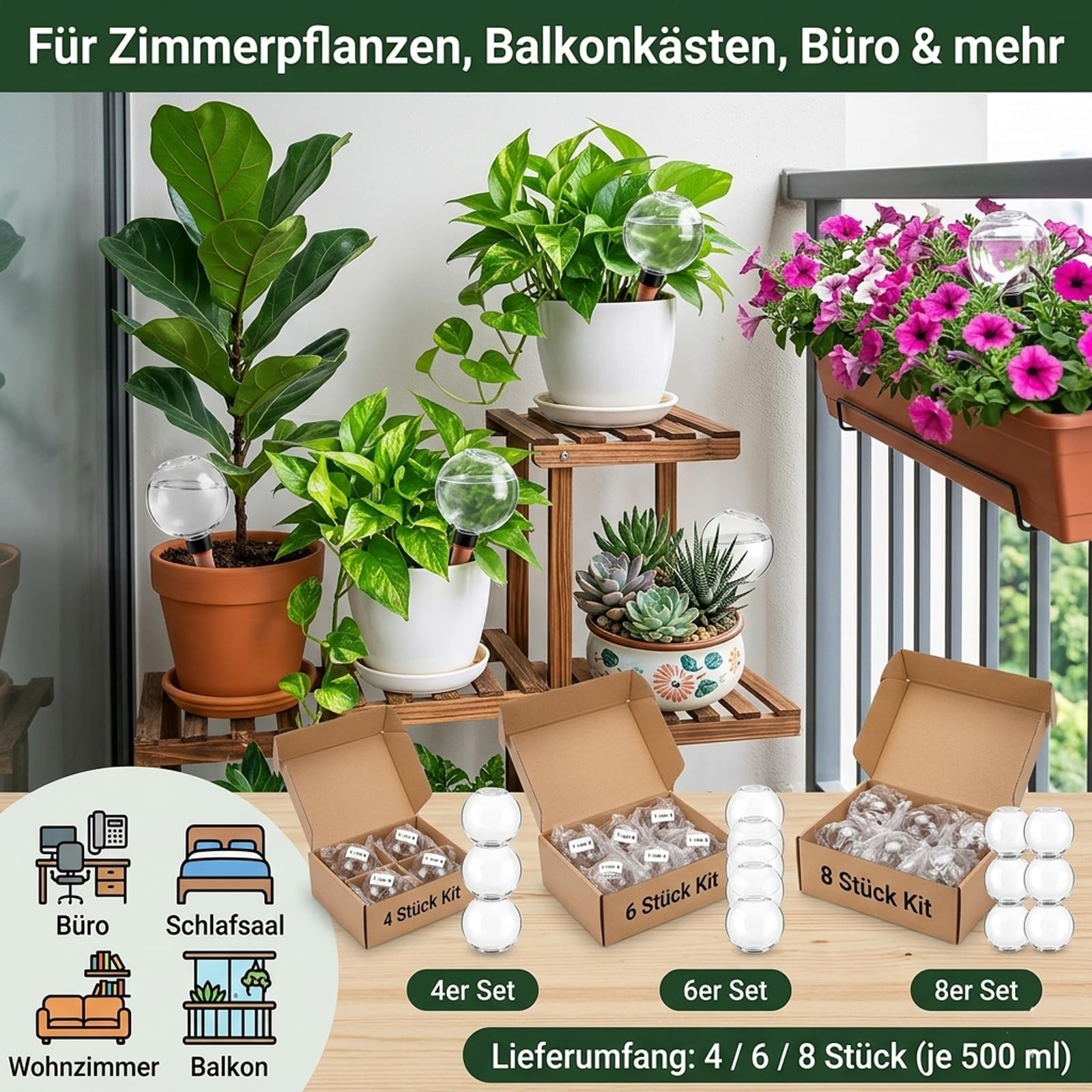 500ml BewäSserungskugeln Automatische BewäSserungs für Zimmerpflanzen, Tonkegel BewäSserungs, GießKugel für Zimmerpflanzen & BalkonkäSten, Pflanzen BewäSserung Im Urlaub (8pcs)