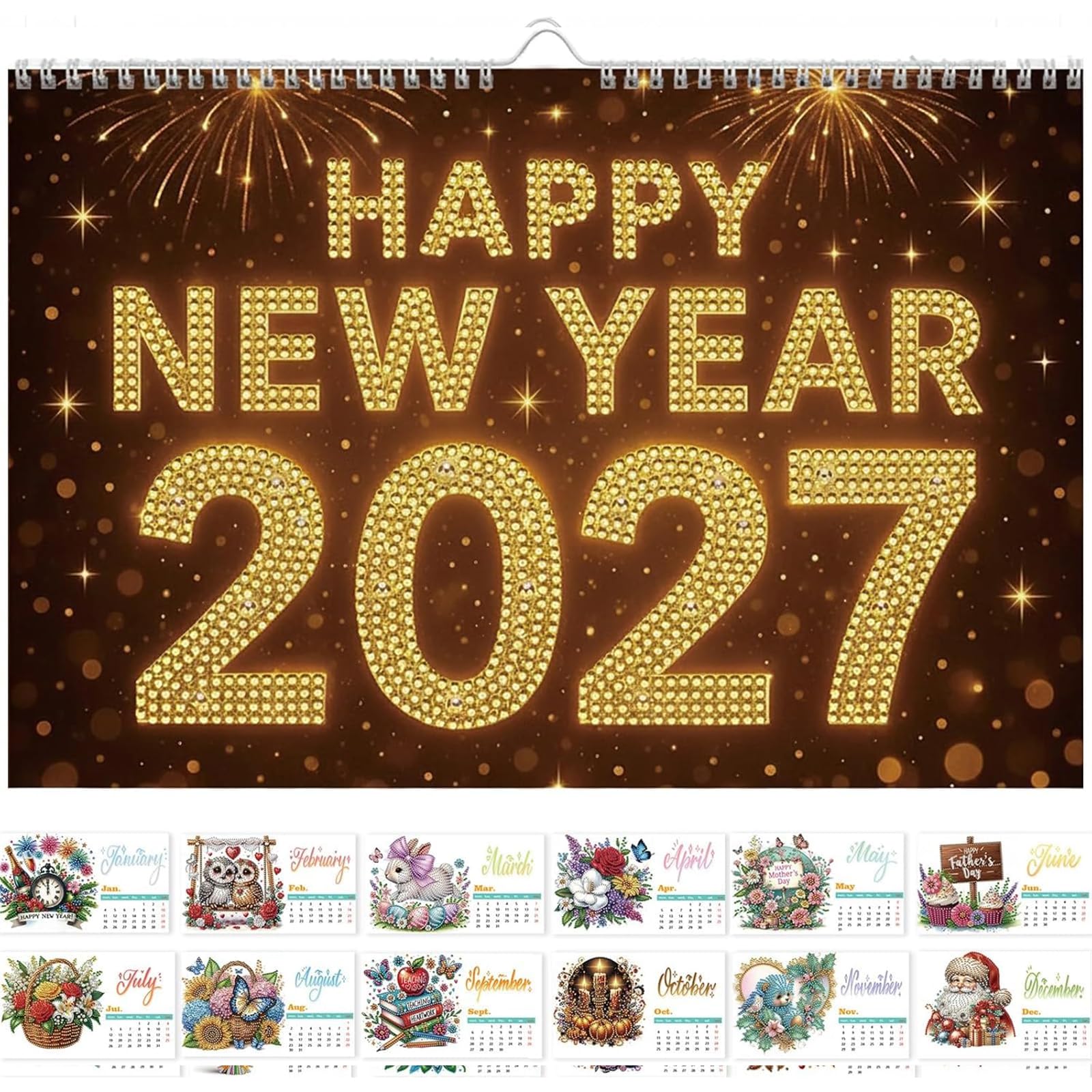 Aukojoy Firework 2027 Diy Diamond -Painting Calendar Set With Irregular Shaped Diamonds Diamond Art Desk Calendar Fade-Resistant For Adults/Beginners Gift For Idea Home Decor