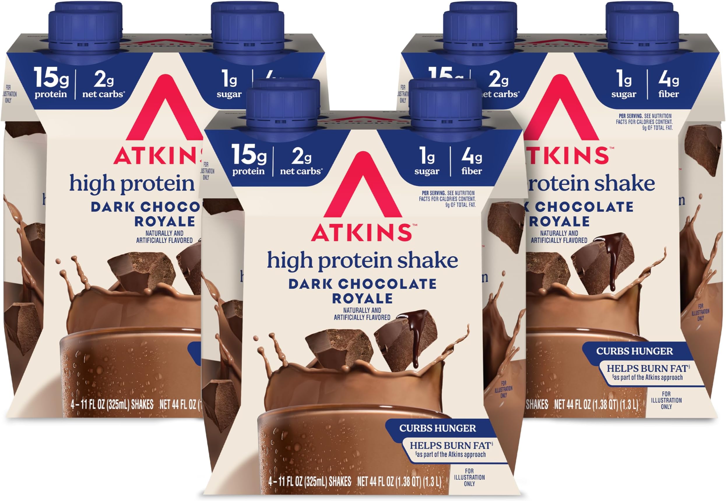 Atkins Dark Chocolate Royale Protein Shake, High Protein Shakes, Low Glycemic, Low Carb and Low Sugar Chocolate Flavored Protein Shakes, Keto Friendly, 12 Count