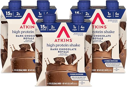 Miniatura 12 de Atkins Batido de proteína de plátano y chocolate, 0.55 onzas de proteína, bajo índice glucémico, 0.18 onzas de carbohidratos netos, 0.07 oz