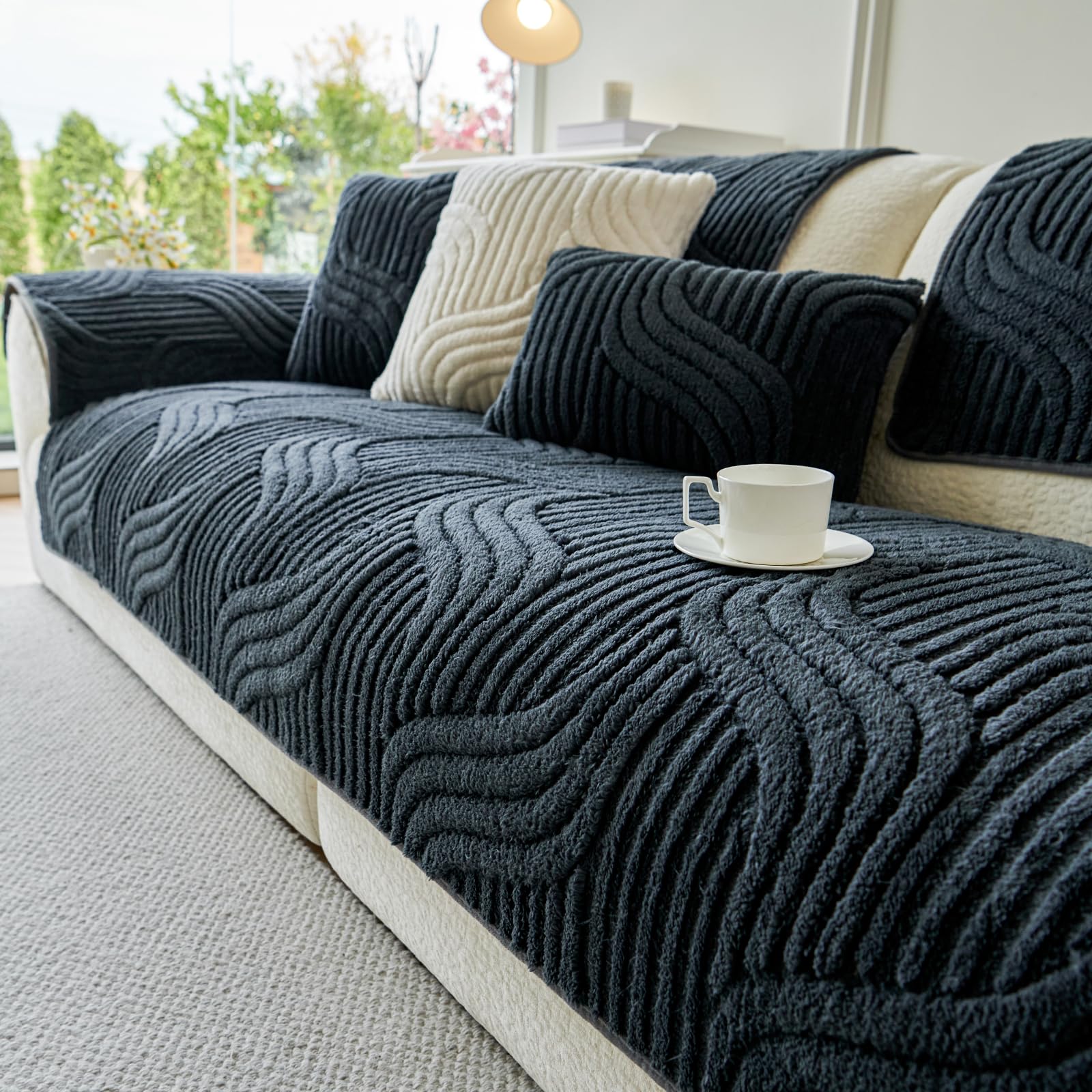 tianxinbaobei Sectional Sofa Covers Washable, Plush Couch Covers for Sofas, Non Slip Couch Cover for Single Cushion Couch, Armchair Sofa Slipcover for Pet Dogs Furniture Protect(1PC,35"x35",Dark Grey)