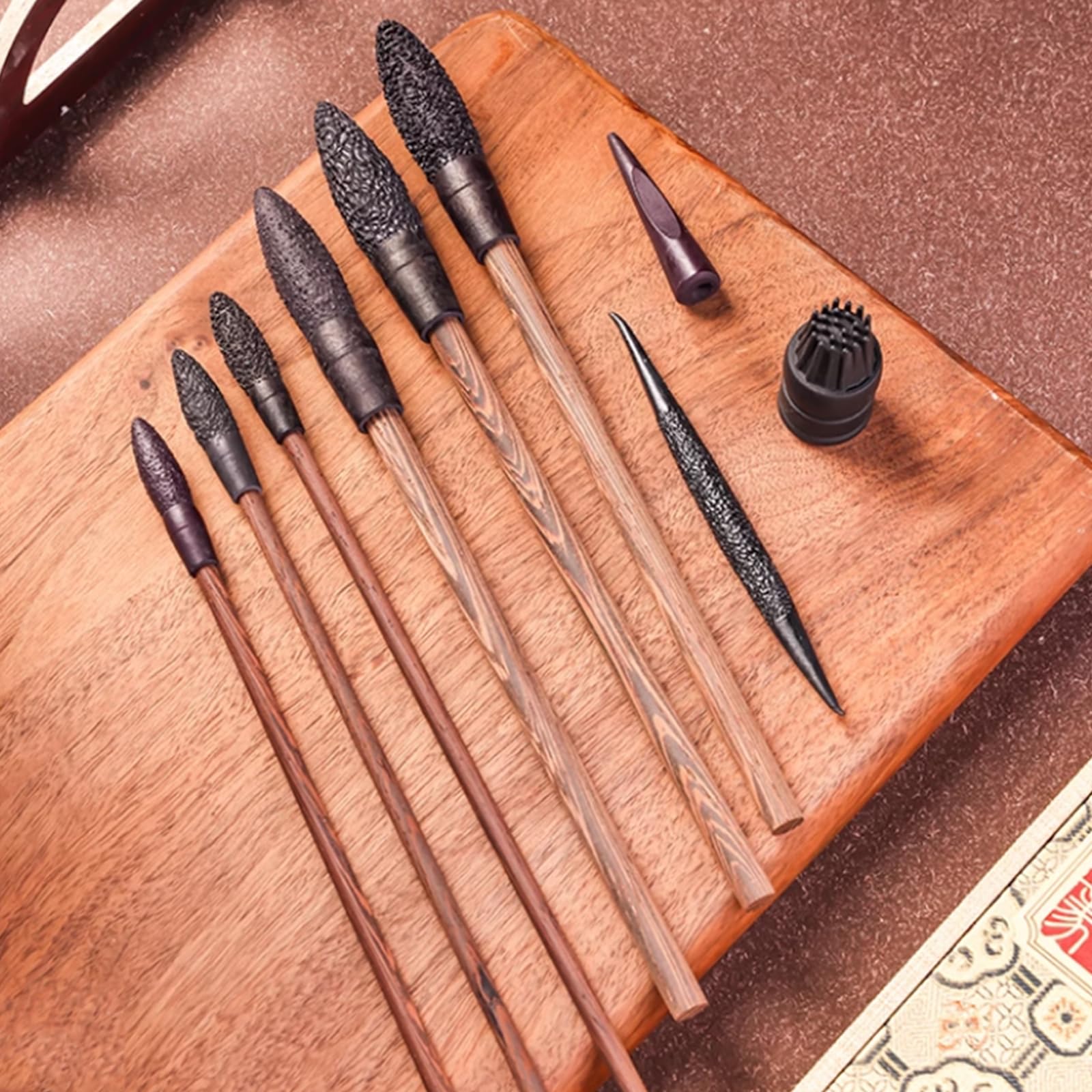 9 PCS Argilla Texture Tool Set, Legno Maniglia Pasta Scultura Texturing Pennelli, Materiale di Resina, per Argilla Polimerica, Ceramica Morbida E Pasta Figurine Artigianato