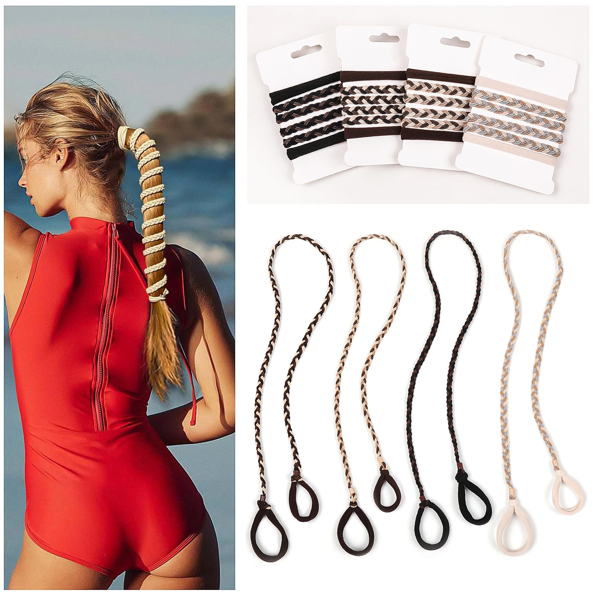 Sport Hair Ties for Women 4 Pony Tails Elastic Hair Ties for Gym Braided Hair Ties Spiral Hair Ties for Swimming Sports 30 Inch Length