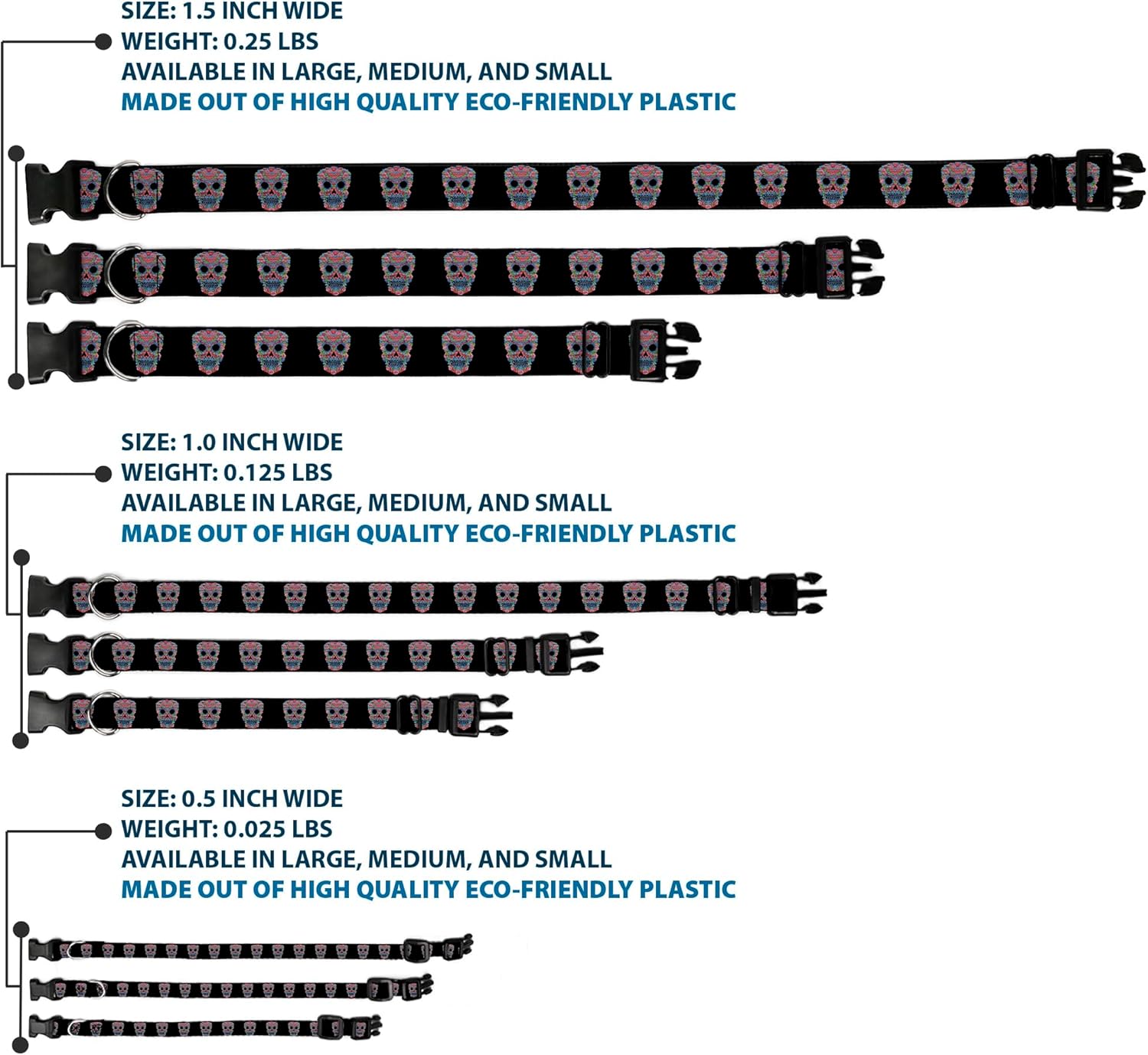 Buckle-Down Plastic Clip Collar - Wonder Woman Floral Skull Black/Multi Pastel - 1.5" Wide - Fits 13-18" Neck - Small