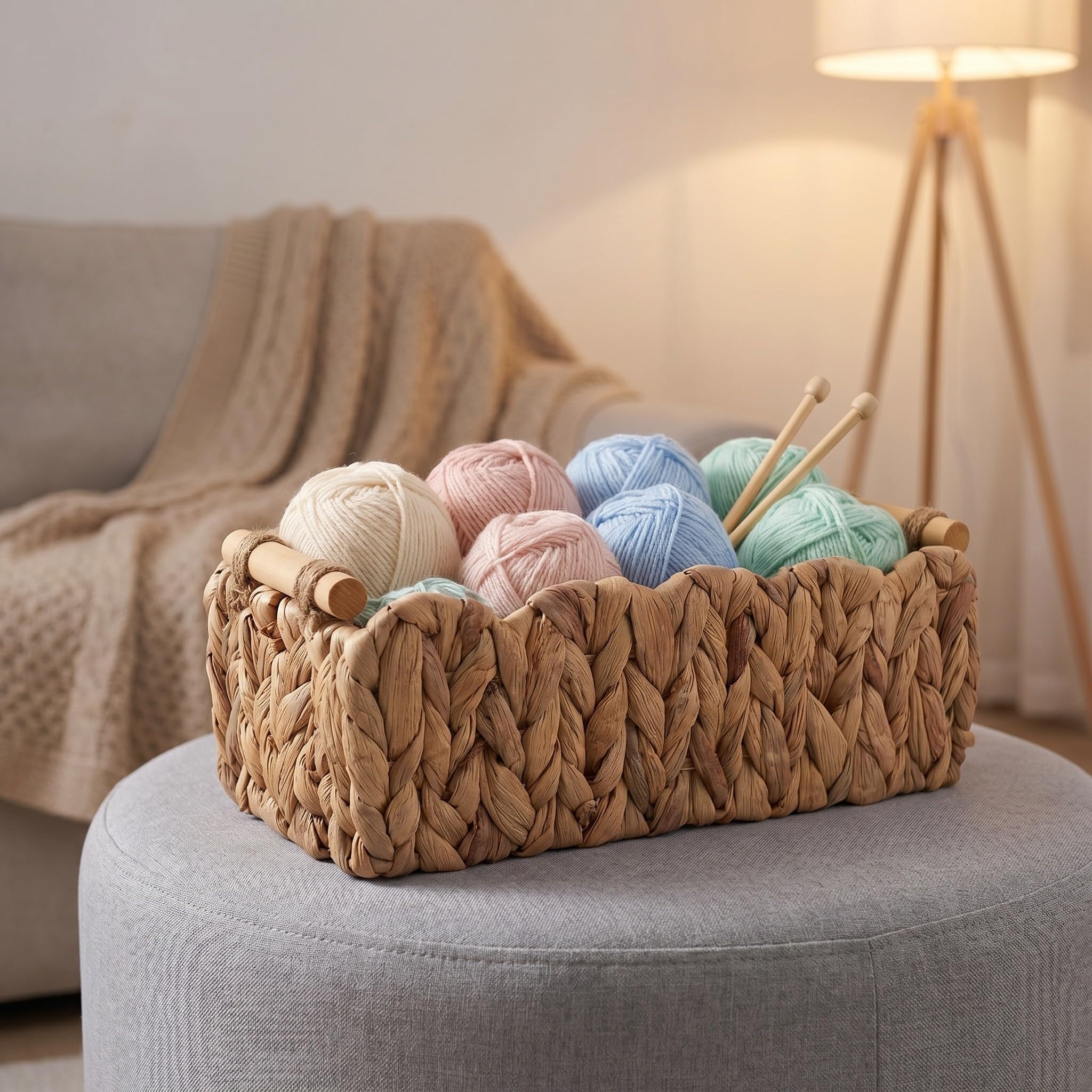 Cestas de almacenamiento tejidas: Cesta de tejida a mano - Organizador de escritorio de 30 x 14 cm - Caja de tocador para baño para guardar maquillaje, loción y joyas.