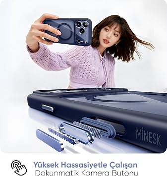 Minesk iPhone 17 Pro Max/18 Pro Max için Özel Geliştirilmiş Kamera Çerçevesini de Koruyan, Arkası Şeffaf Polikarbonat Kenarları Silikon Magsafe ile Uyumlu Kılıf Kapak (Mavi, 17 Pro Max/18 Pro Max)