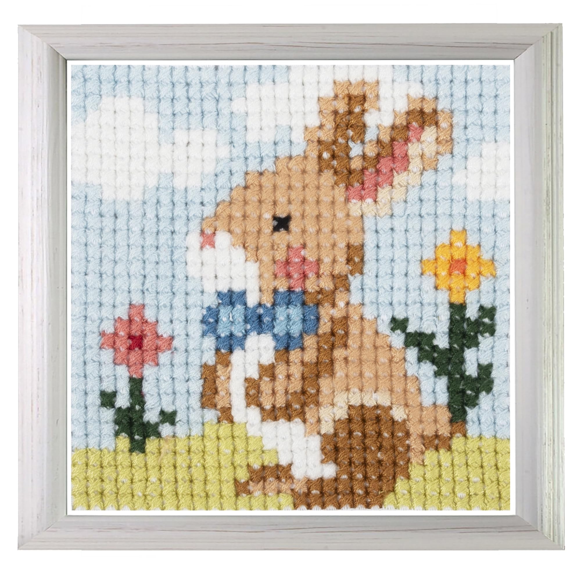 Trimits Children Learn to Cross Stitch Kits Counted Cross Stitch, Canvas Needle Thread Instructions Included, 15 x 15cm (6 x 6in), Bunny