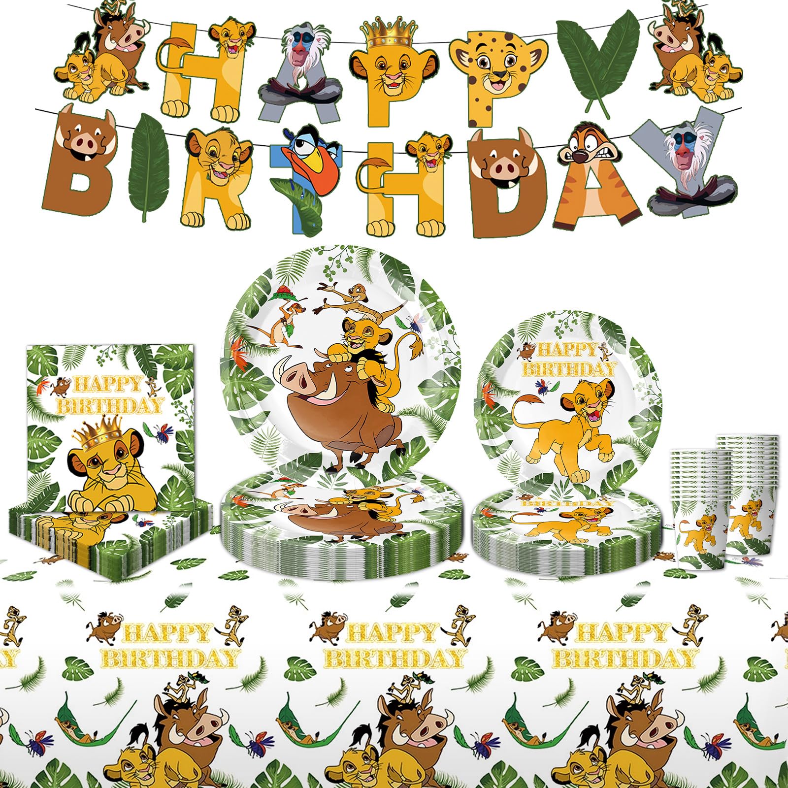 52 PCS Lion King Birthday Decorations, Party Decorations Party Supplies Paper Plates Cups Napkins Tablecloth , Tableware Set for 10 Guests — image 1