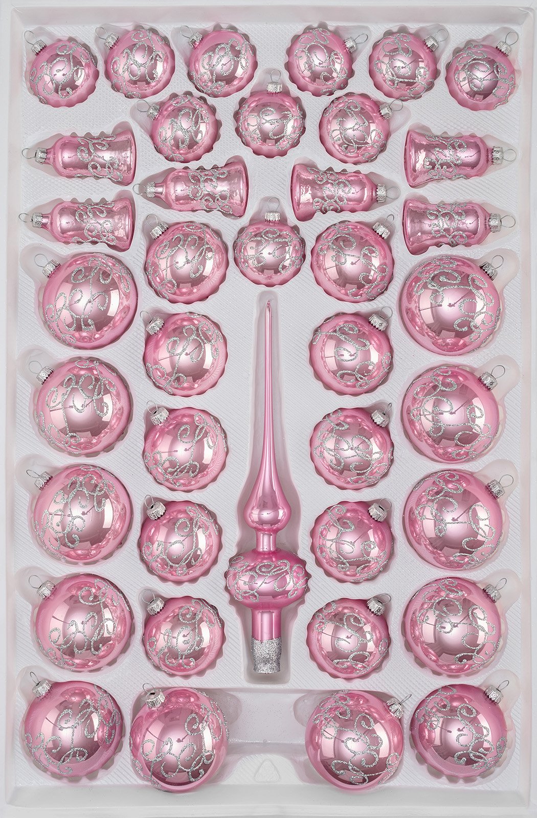 Ensemble 39 Verre Boules de Noël en Couleur Brillant Rose Argent Ornement - décorations pour Arbres - Sapin - Arbre de Noël