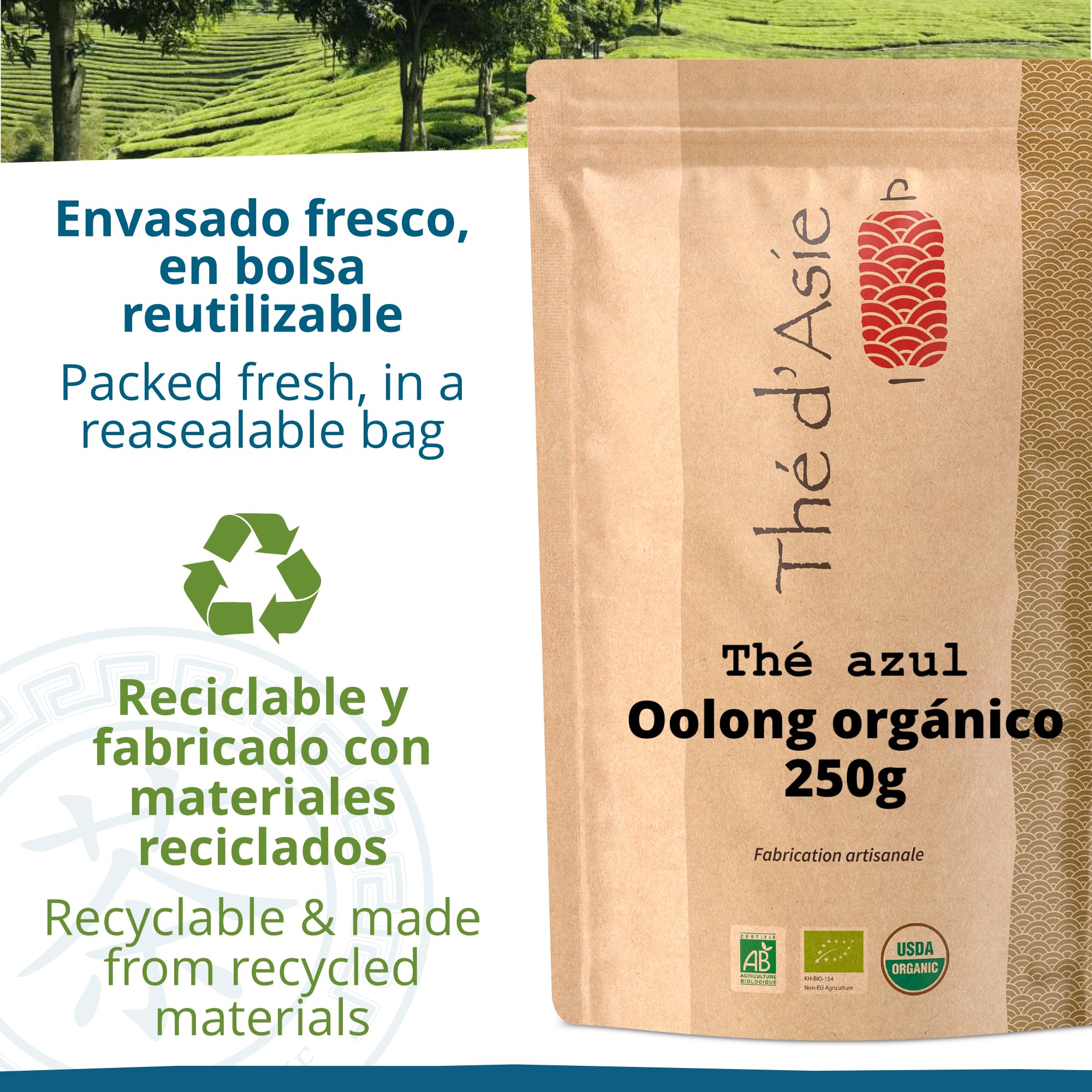 Khla - Té Oolong Ecológico 250g - Té Azul Orgánico a Granel - Hojas Secas – Wulong Tea - Origen China - Para Tisana e Infusión de Hierbas