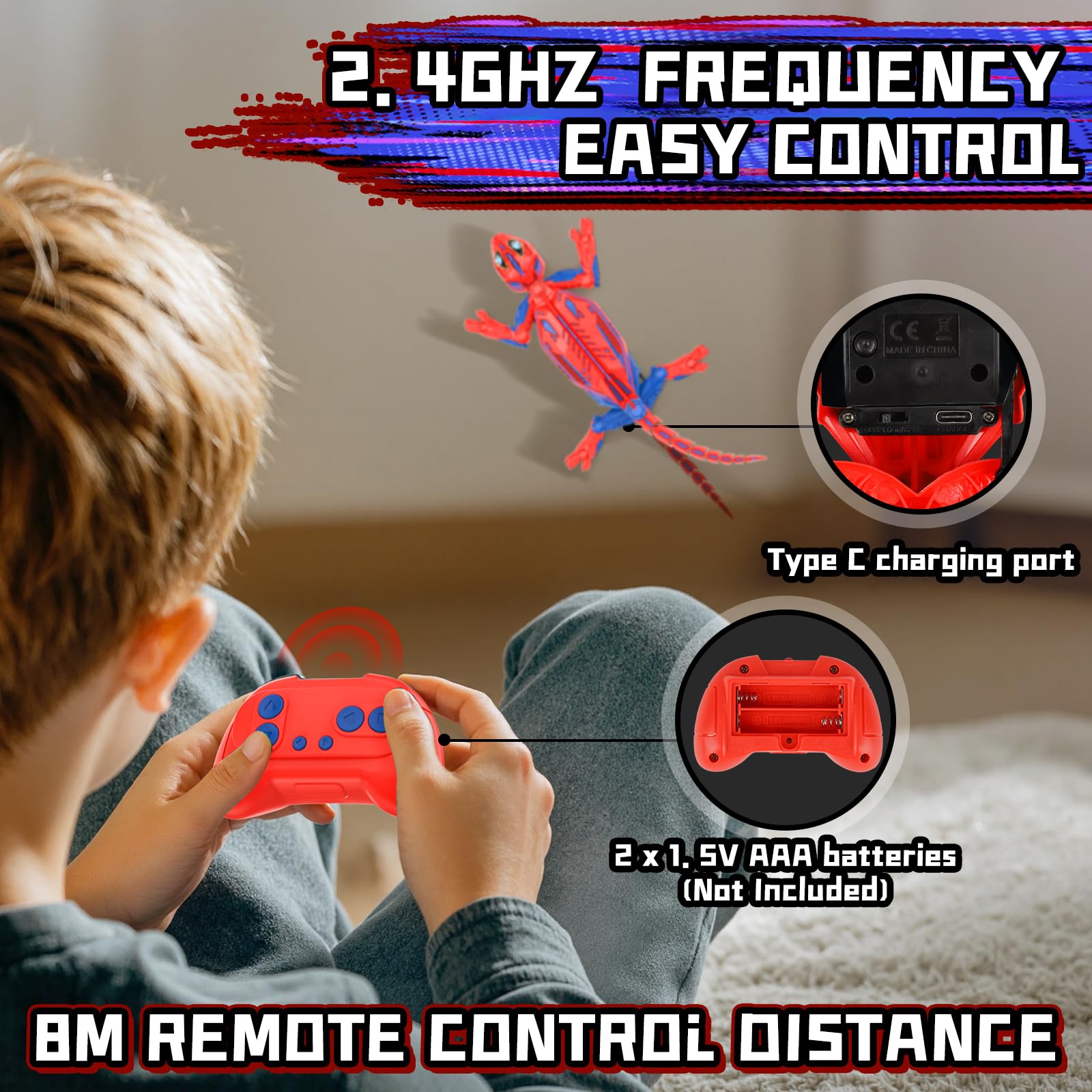 Geco Telecomandato, Spider Lucertola Radiocomandato Che va Sui Muri Giocattolo Animali con occhi a LED Giochi Bambini 3 4 5 6 7 8 9 10+ Anni Gioco Educativi Regalo Compleanno Natale Bimbi Ragazzi