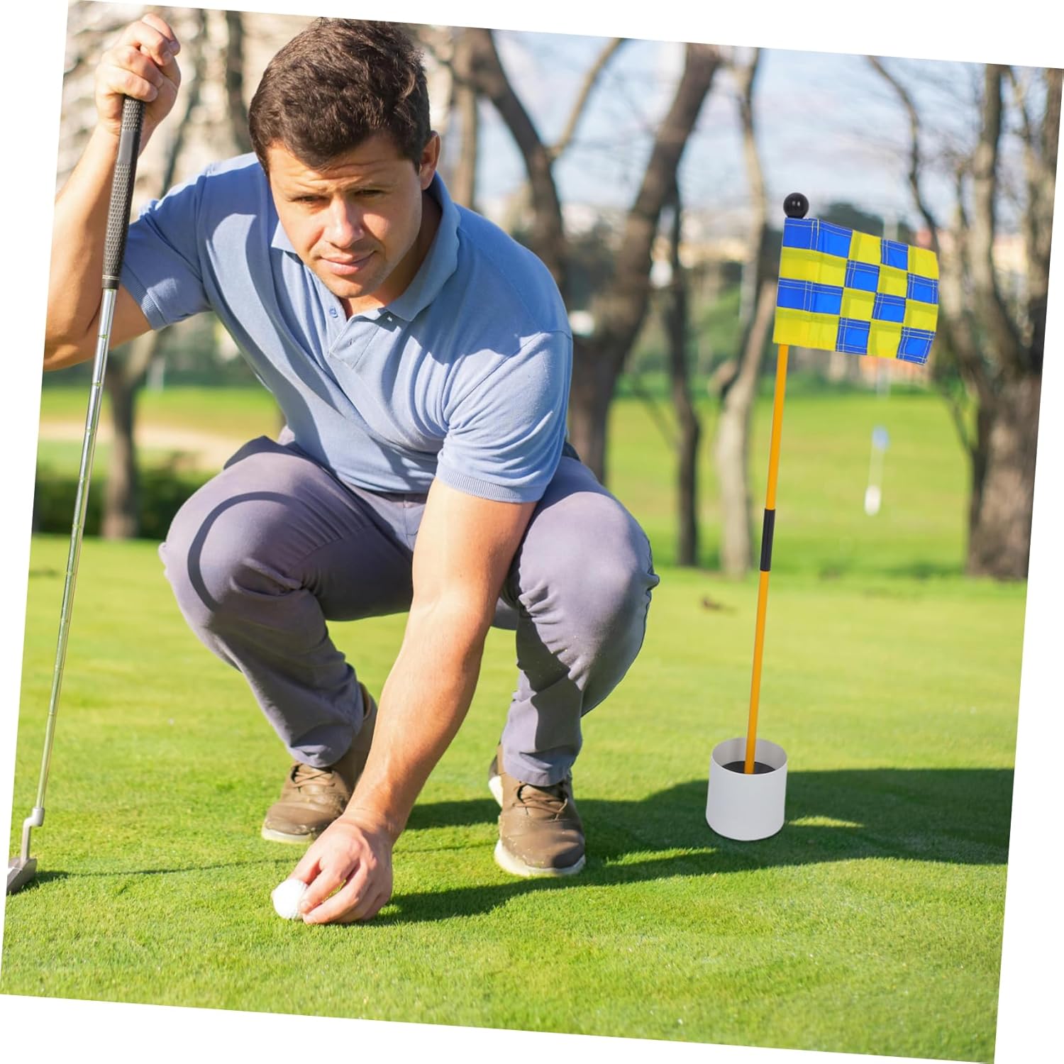 Mikikit Portable Golf Flag Durable Plaid Training Flags with Drainage Hole Cup for Golf Practice Skill Enhancement