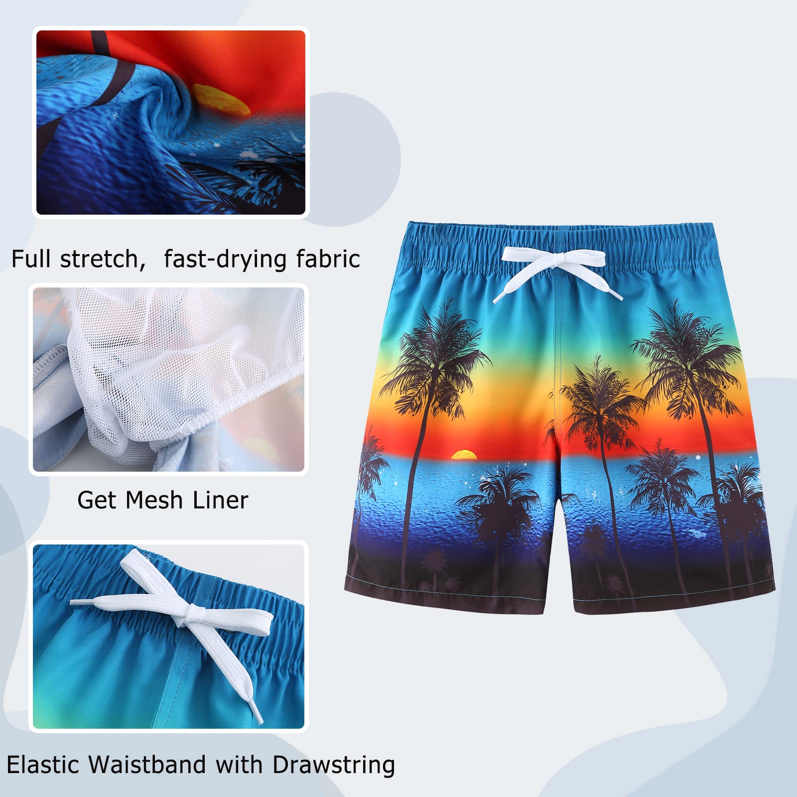 Short de bain pour garçon et enfant - Séchage rapide - Short de bain Hawaii - Short de plage 5-14 ans