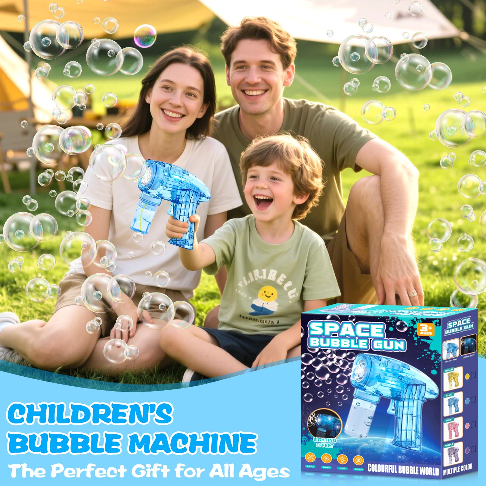 3 Pistola Pistola Burbujas, Pistola De Burbujas para Niños, con 6 Botellas, 3 Bolsas, Solución, Bubble Machine para Juguete De Verano, Actividad Al Aire Libre, Regalos De Fiesta