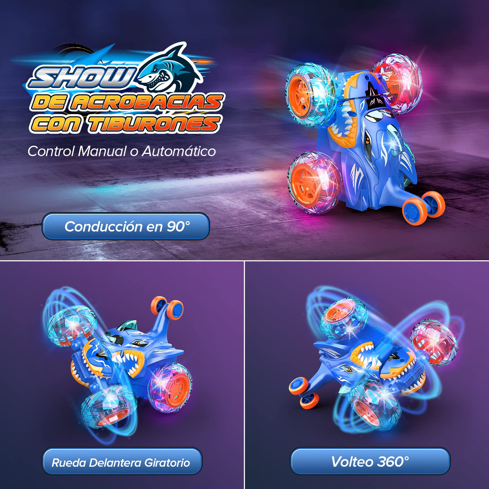 Dislocati Coche Teledirigido, 2.4GHz 4WD LED Coche RC Monster Truck, Juguetes & Regalos para Niños (Azul)