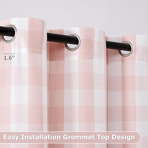 Vista 34 de Jubilantex Paneles de cortina semitransparentes a cuadros rojos y blancos, cortinas texturizadas a cuadros, cortinas de ventana de granja con ojales