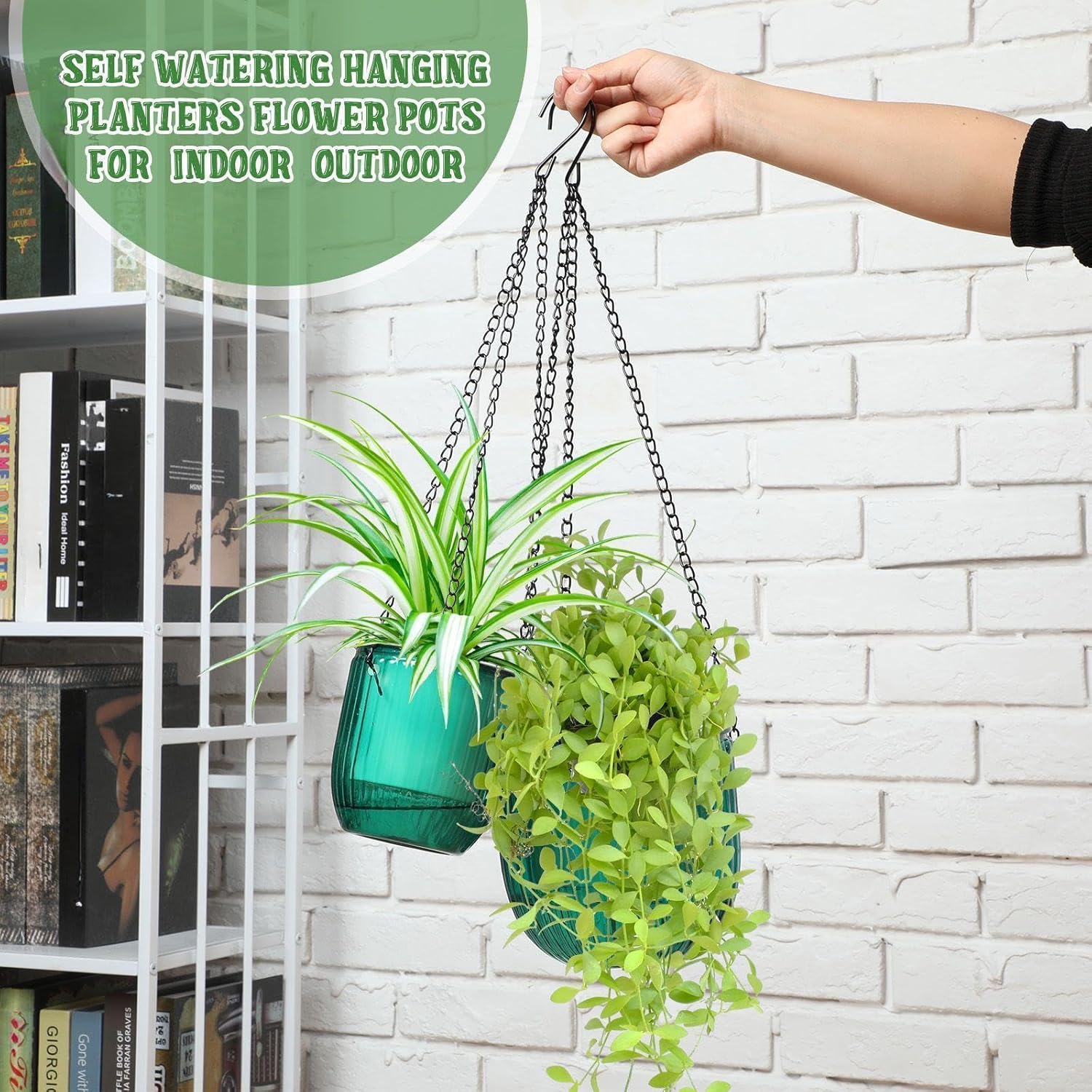 Maxcheck 4 Pcs Self Watering Hanging Planters Indoor Gift 6.5'' 4.5'' Hanging Flower Pots Baskets Outdoor Self Watering Plant with 3hooks Drainage Holes for Home