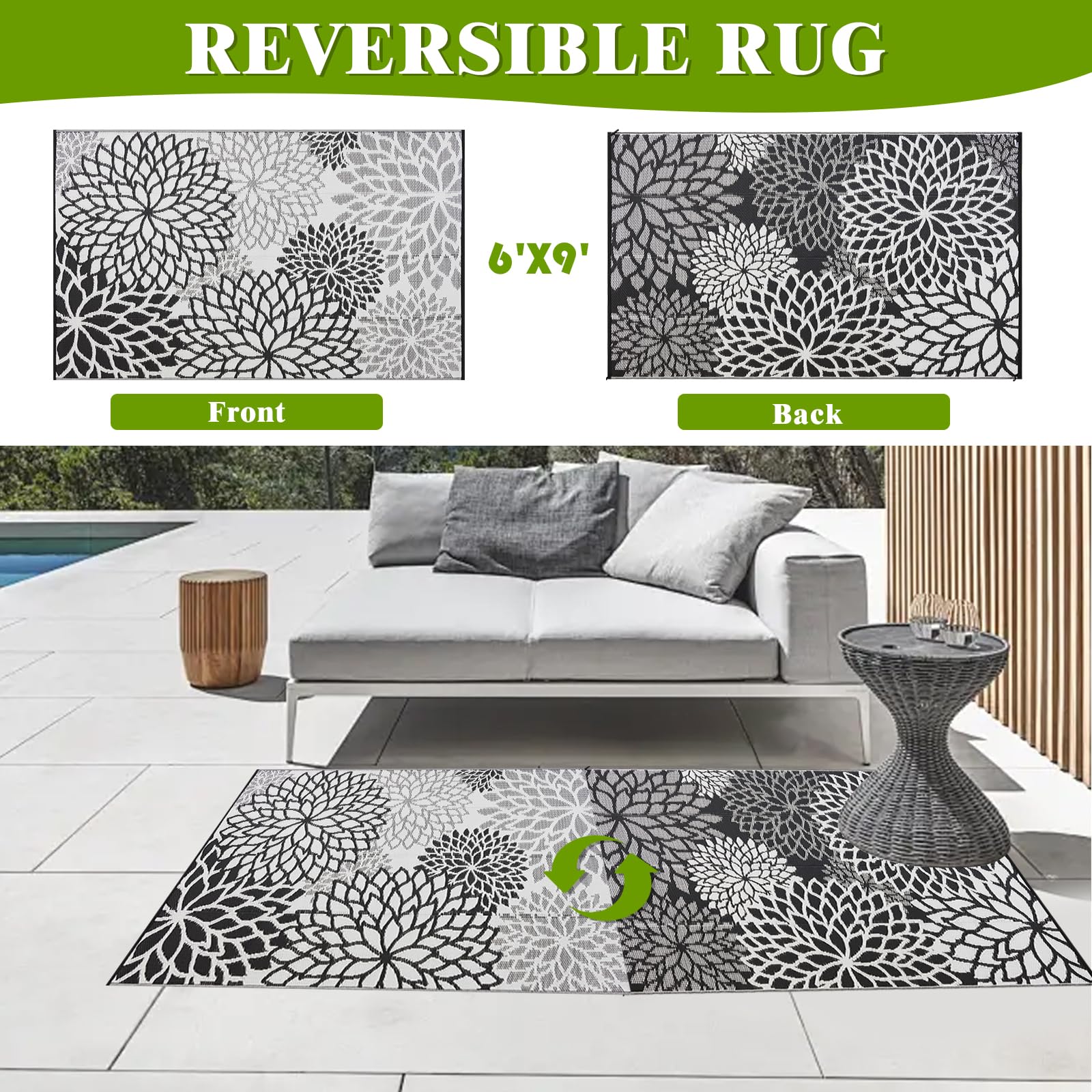 YONILE Waterproof Outdoor Rug 180x270cm, Reversible Outdoor Plastic Straw Rug for Patios Clearance, Outdoor Area Rug Carpet RV Mat for Camping Backyard Deck Porch