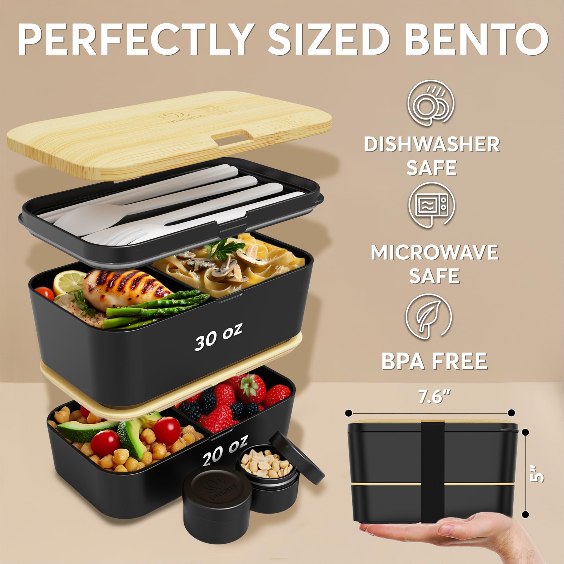UMAMI Bento Box dla dorosłych 1,2L z sztućcami, All-in-One Kontener na lunch do przygotowywania posiłków dla mężczyzn/kobiet, urocza szczelna skrzynka bento, organizator lunchu, wspaniały prezent na Dzień Matki.