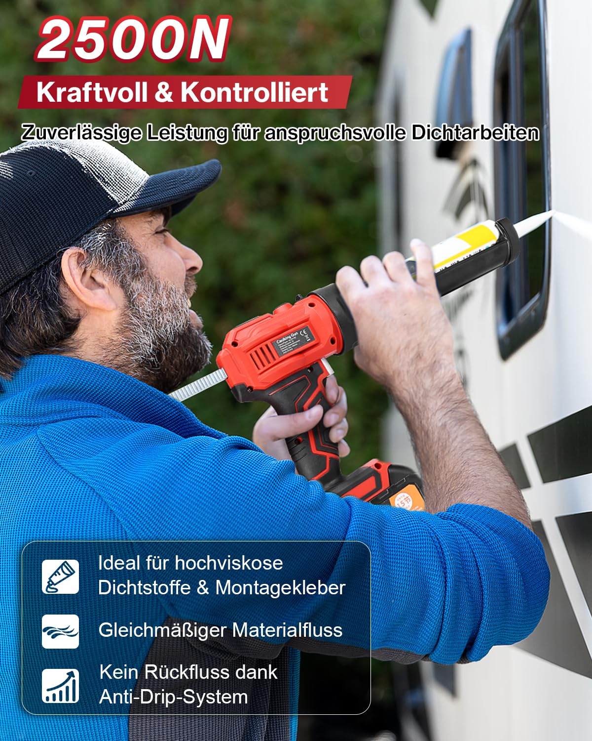 Lytool Akku Kartuschenpresse Kompatibel mit Makita Akku-18V mit LED-Licht | Elektrische Kartuschenpistole Silikonpistole Akku, einstellbare Drehzahl für 310 ml-Kartuschen (Ohne Akku)