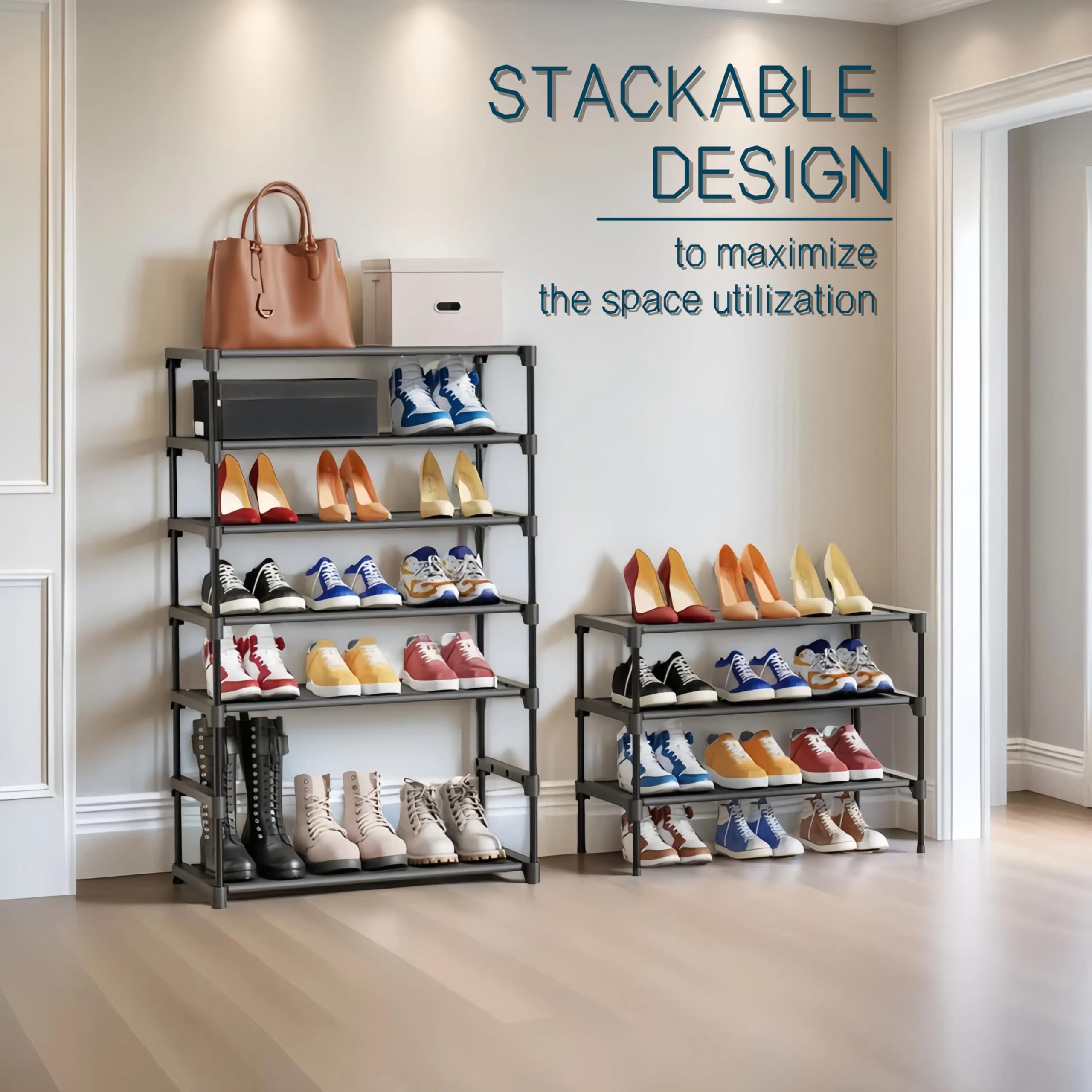 High-Quali Stapelbares Schuhregal aus Stoff, 70 x 30 x 49 cm, schwarz, Sto Solut für Flur, Schrank, Ga, für effiziente Nizat