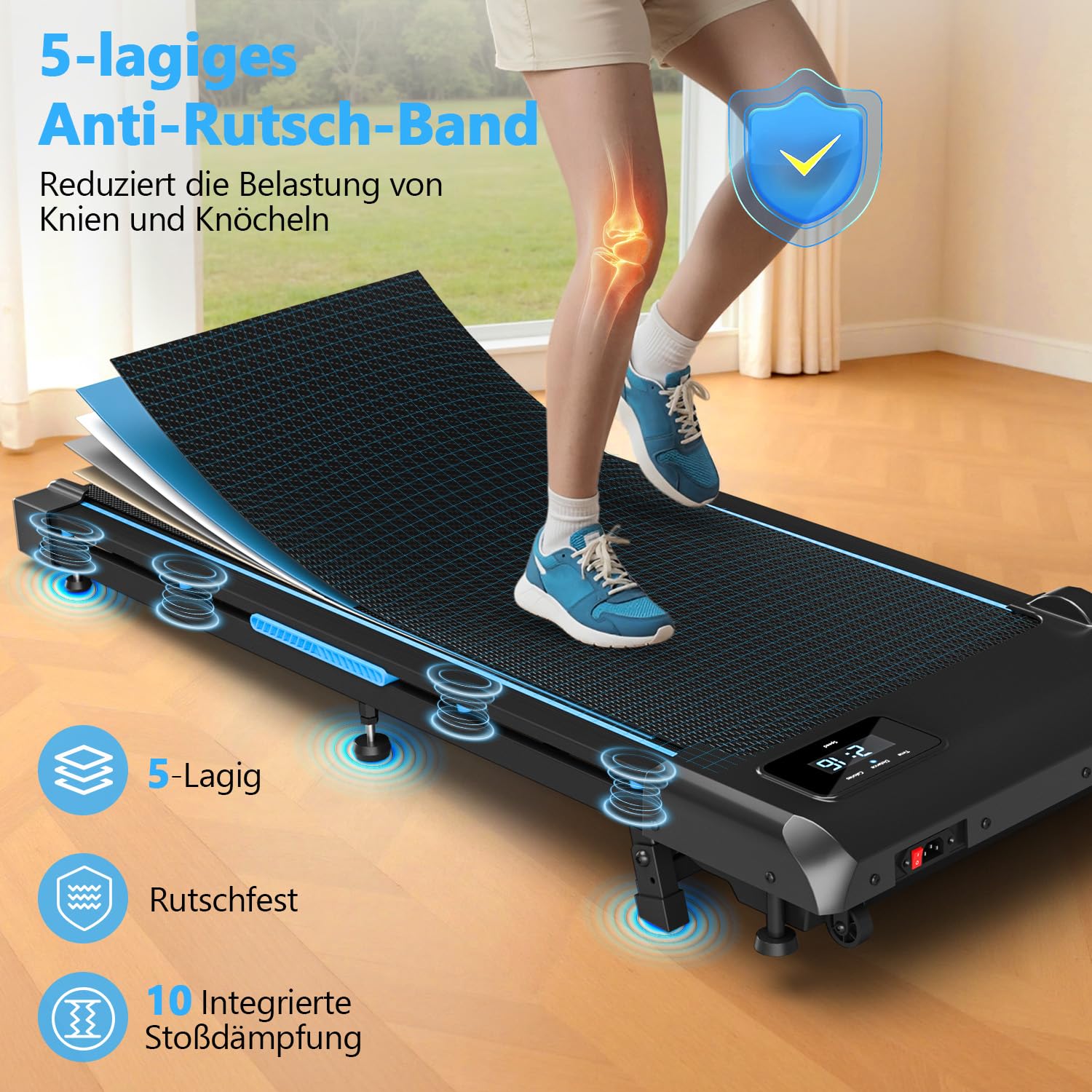 Walking Pad, 4 in 1 Laufband für Zuhause mit 9% Steigung, 1-10 km/h Walking Machine mit LED-Anzeige, Fernbedienung, 2,75HP Tragbares Laufband, Bis 150kg Belastbar, Keine Montage Erforderlich