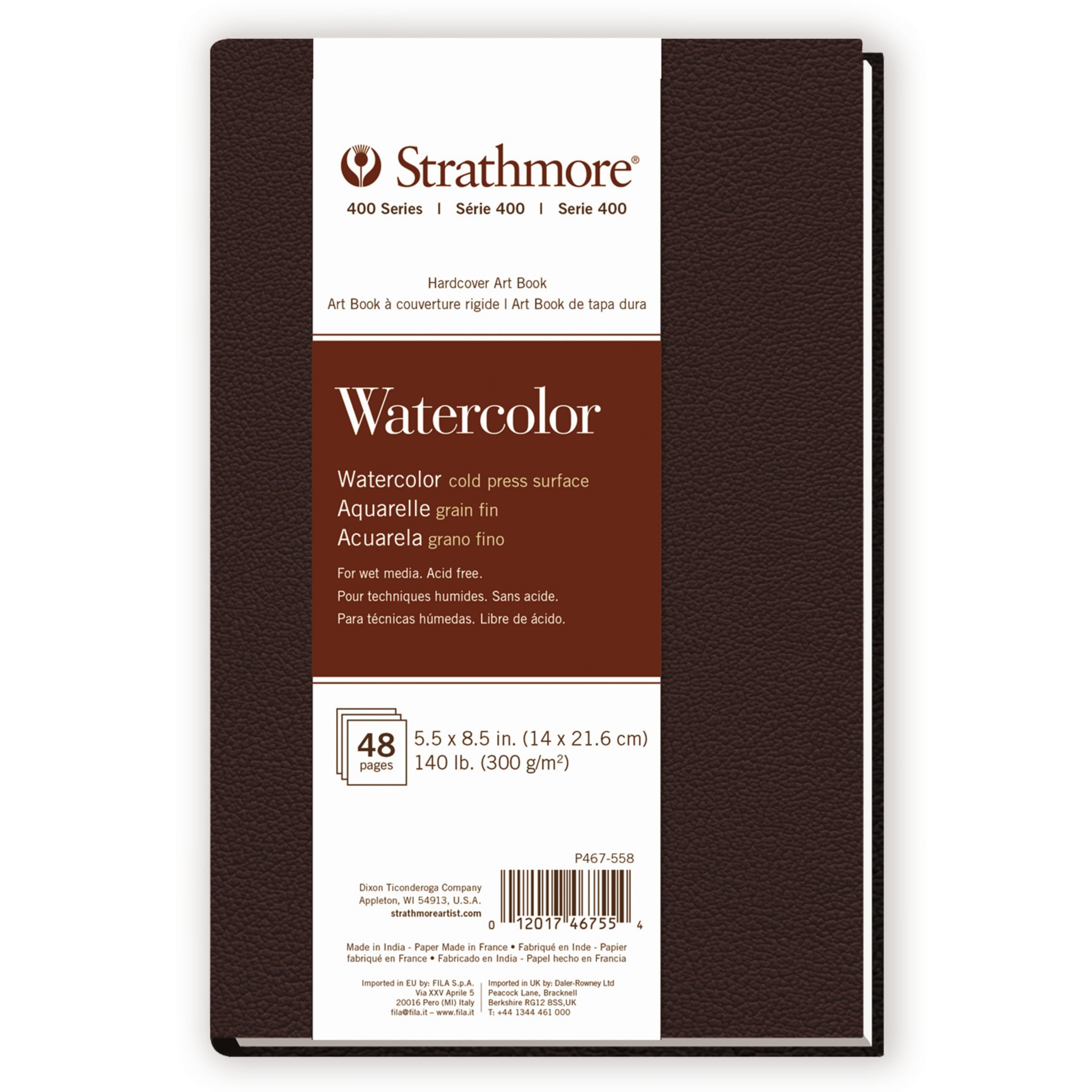 Strathmore 400 Series Watercolor Paper Art Book, Matte Brown Cover, Natural White, Hardbound, 24 Sheets, 5.5x8.5 inch